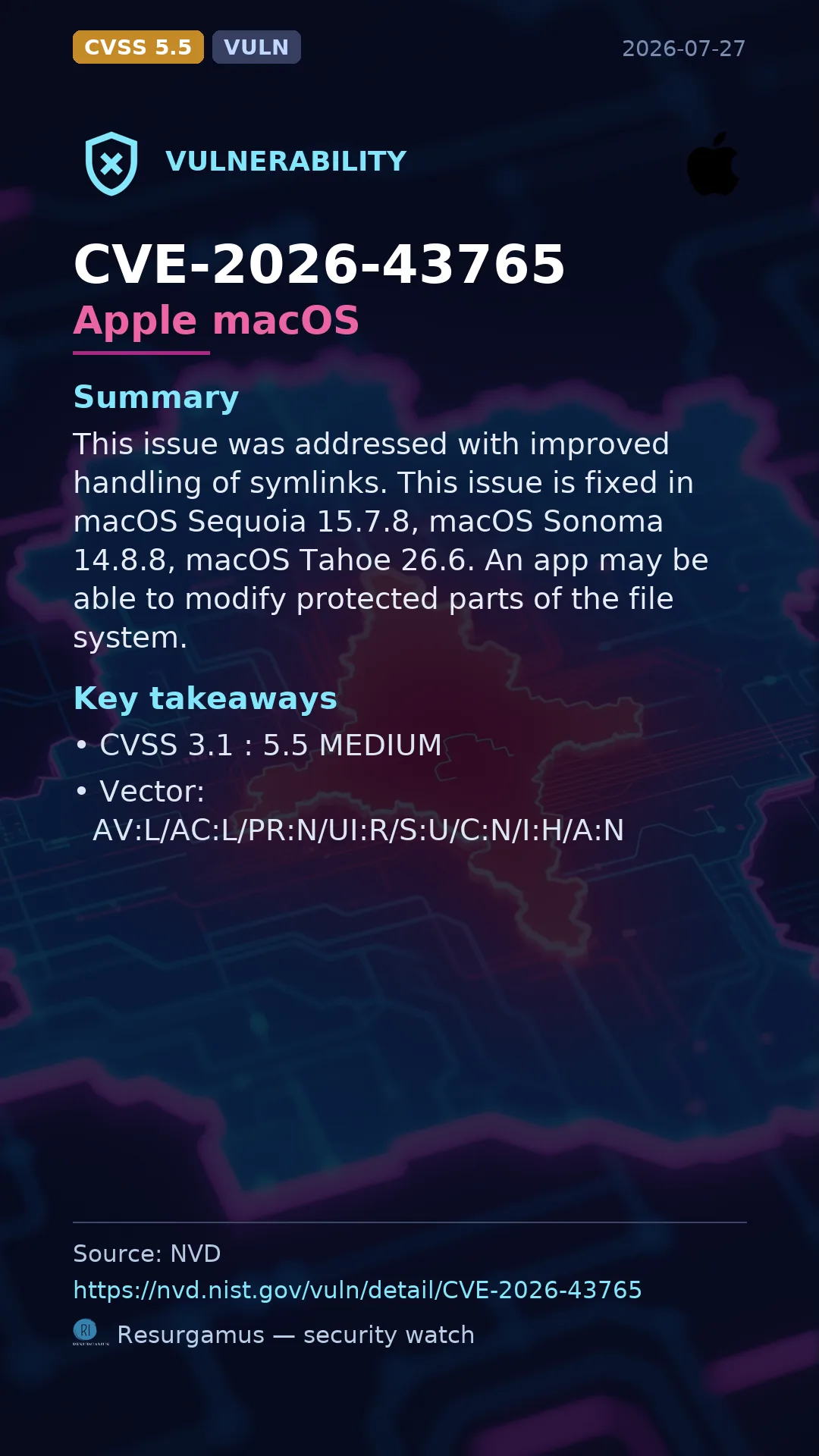 CVE-2026-43765 Apple macOS Vulnerability