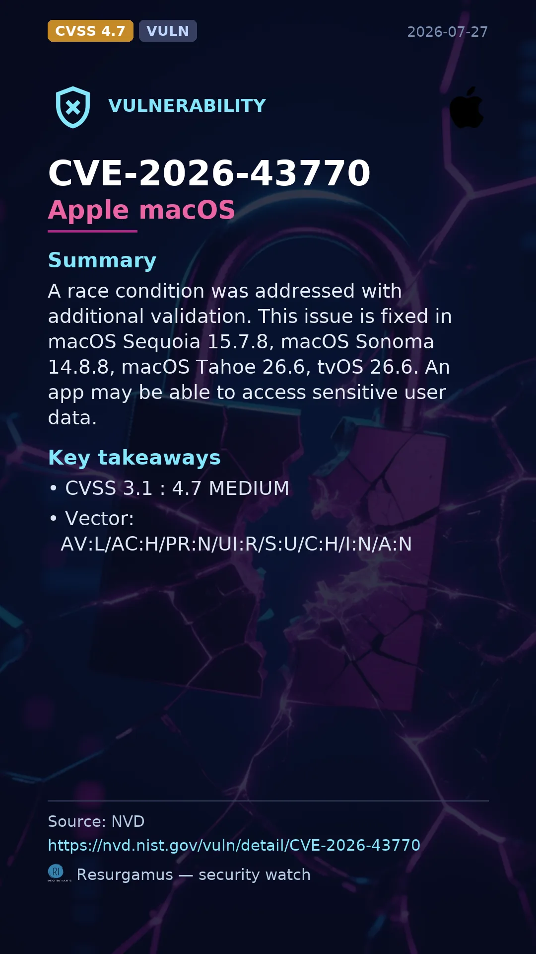 CVE-2026-43770 Apple macOS Vulnerability
