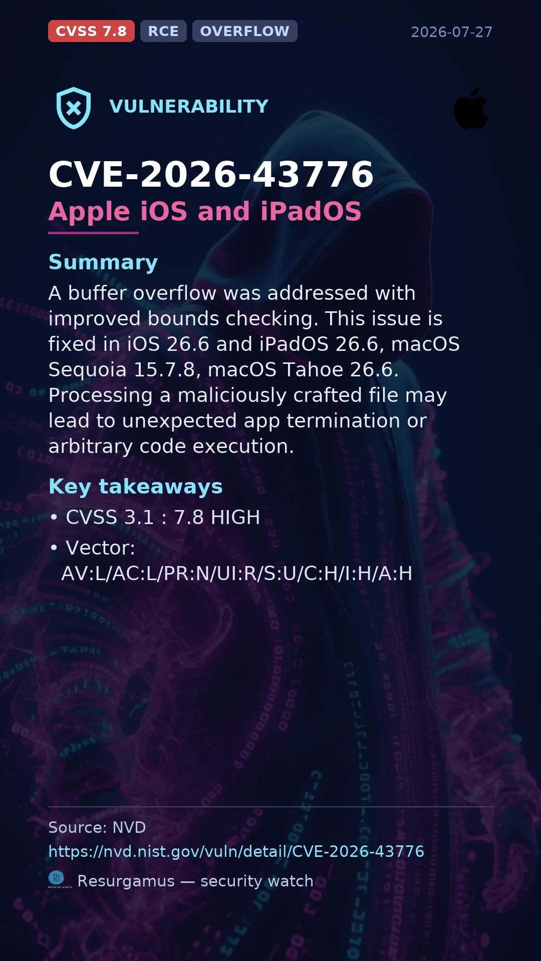 CVE-2026-43776 Apple iOS and iPadOS Vulnerability