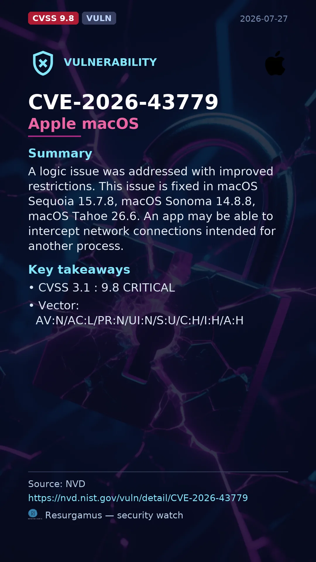 CVE-2026-43779 Apple macOS Vulnerability