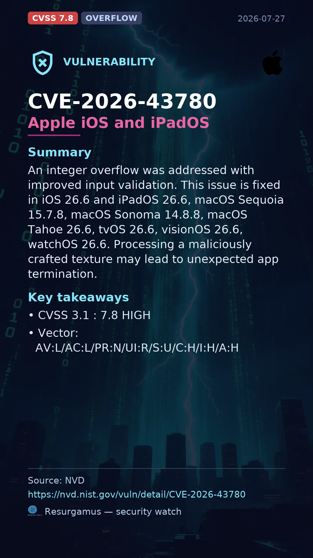 CVE-2026-43780 Apple iOS and iPadOS Vulnerability