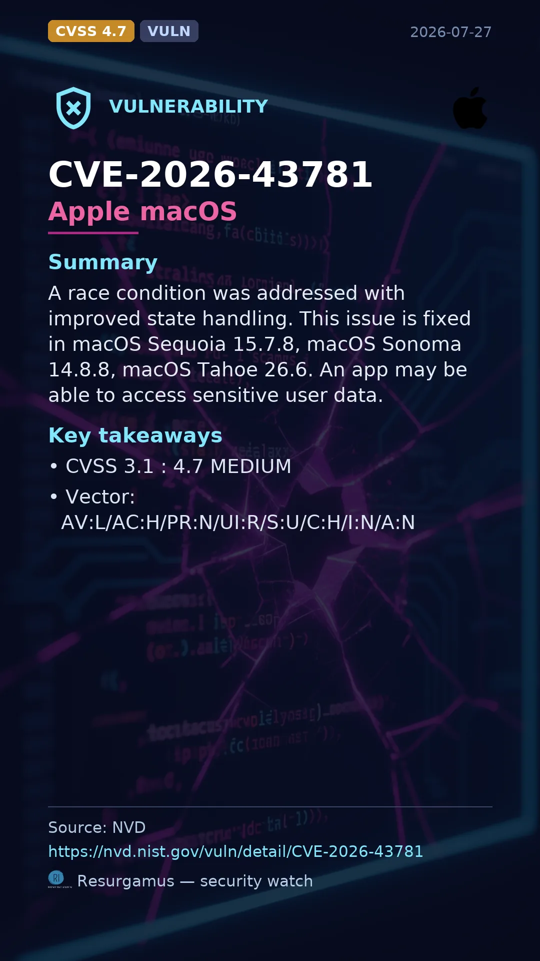 CVE-2026-43781 Apple macOS Vulnerability