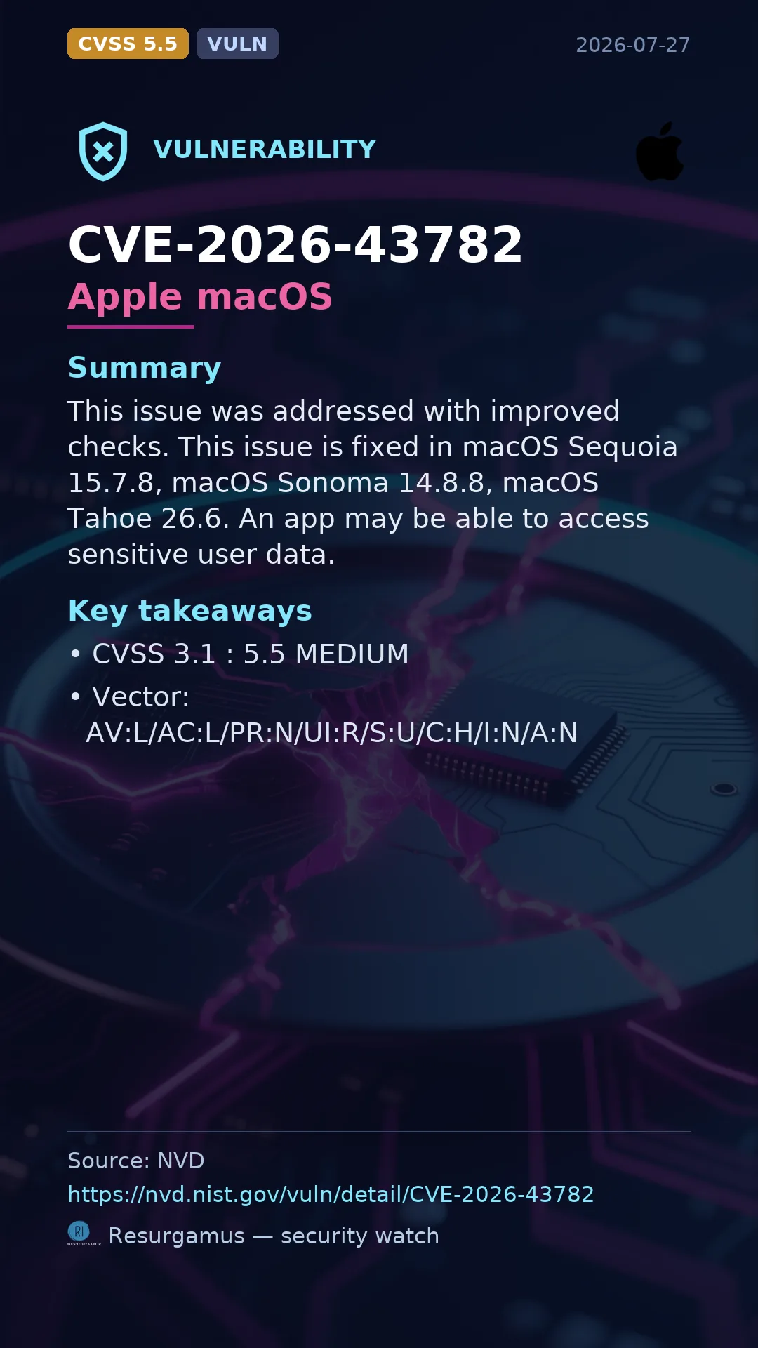 CVE-2026-43782 Apple macOS Vulnerability