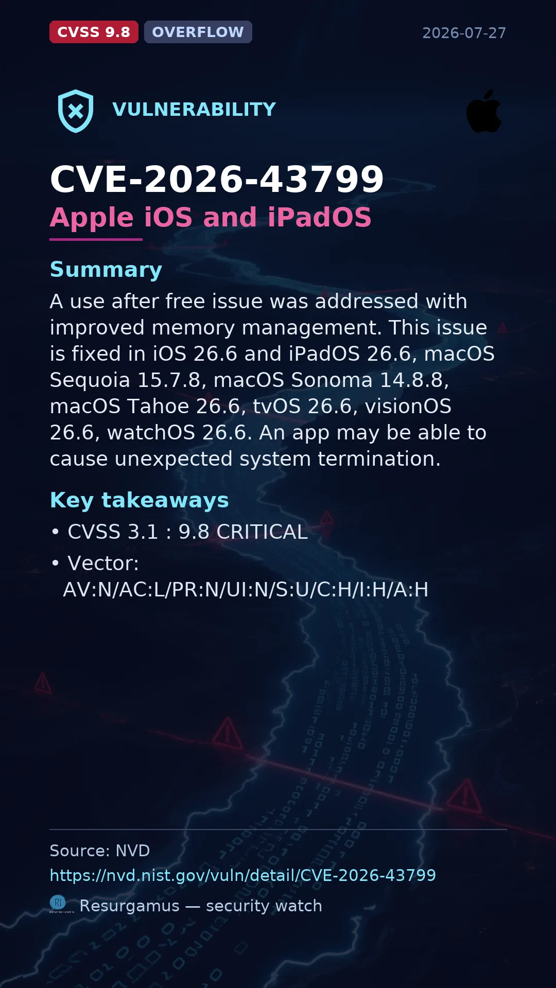 CVE-2026-43799 Apple iOS and iPadOS Vulnerability