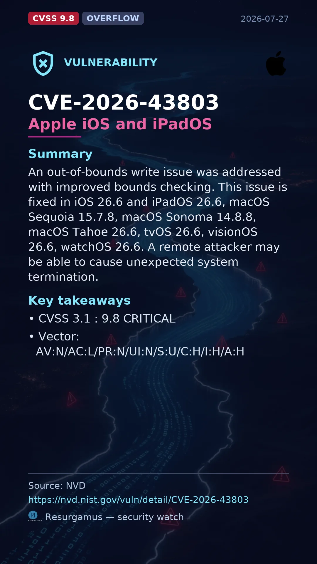 CVE-2026-43803 Apple iOS and iPadOS Vulnerability