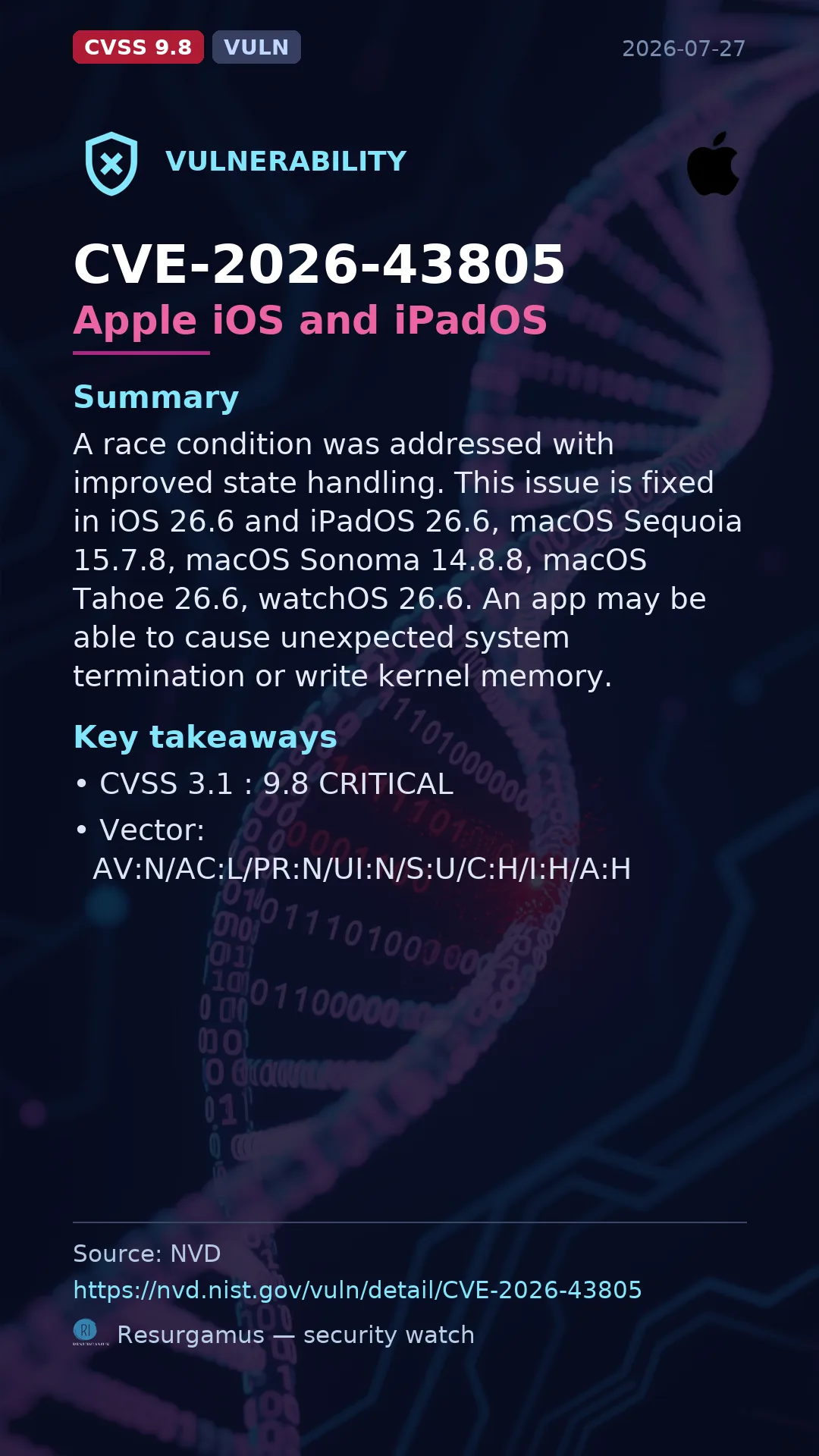 CVE-2026-43805 Apple iOS and iPadOS Vulnerability
