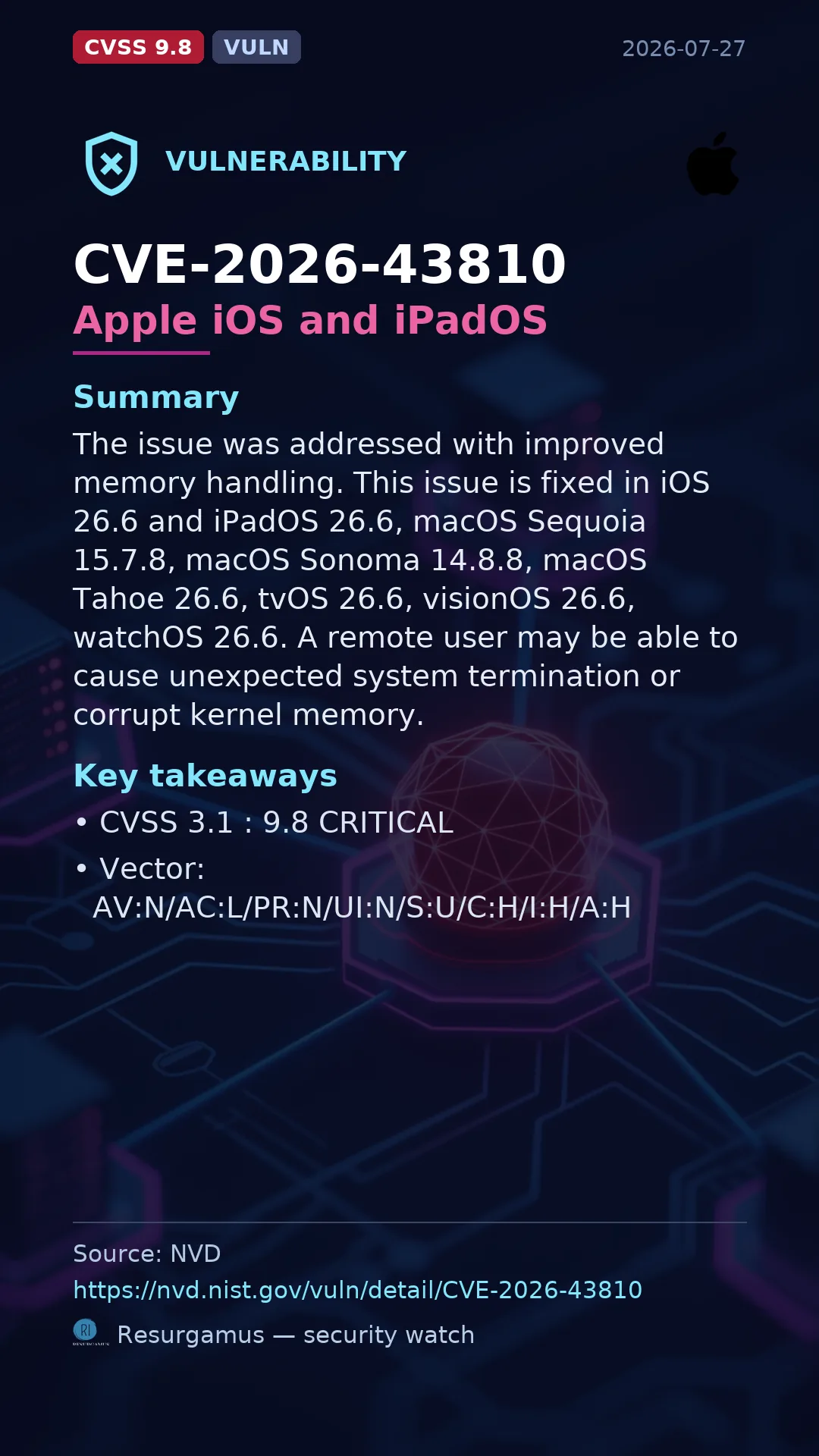CVE-2026-43810 Apple iOS and iPadOS Vulnerability
