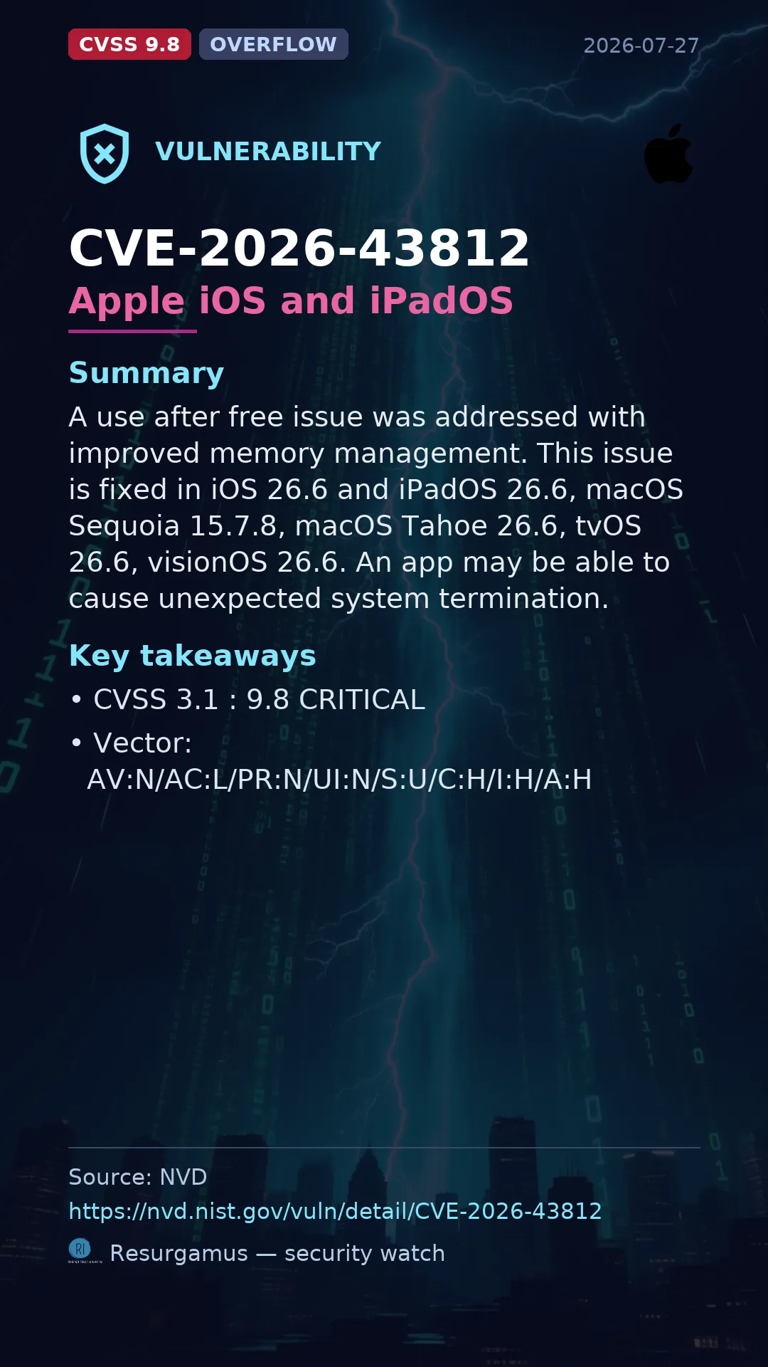 CVE-2026-43812 Apple iOS and iPadOS Vulnerability