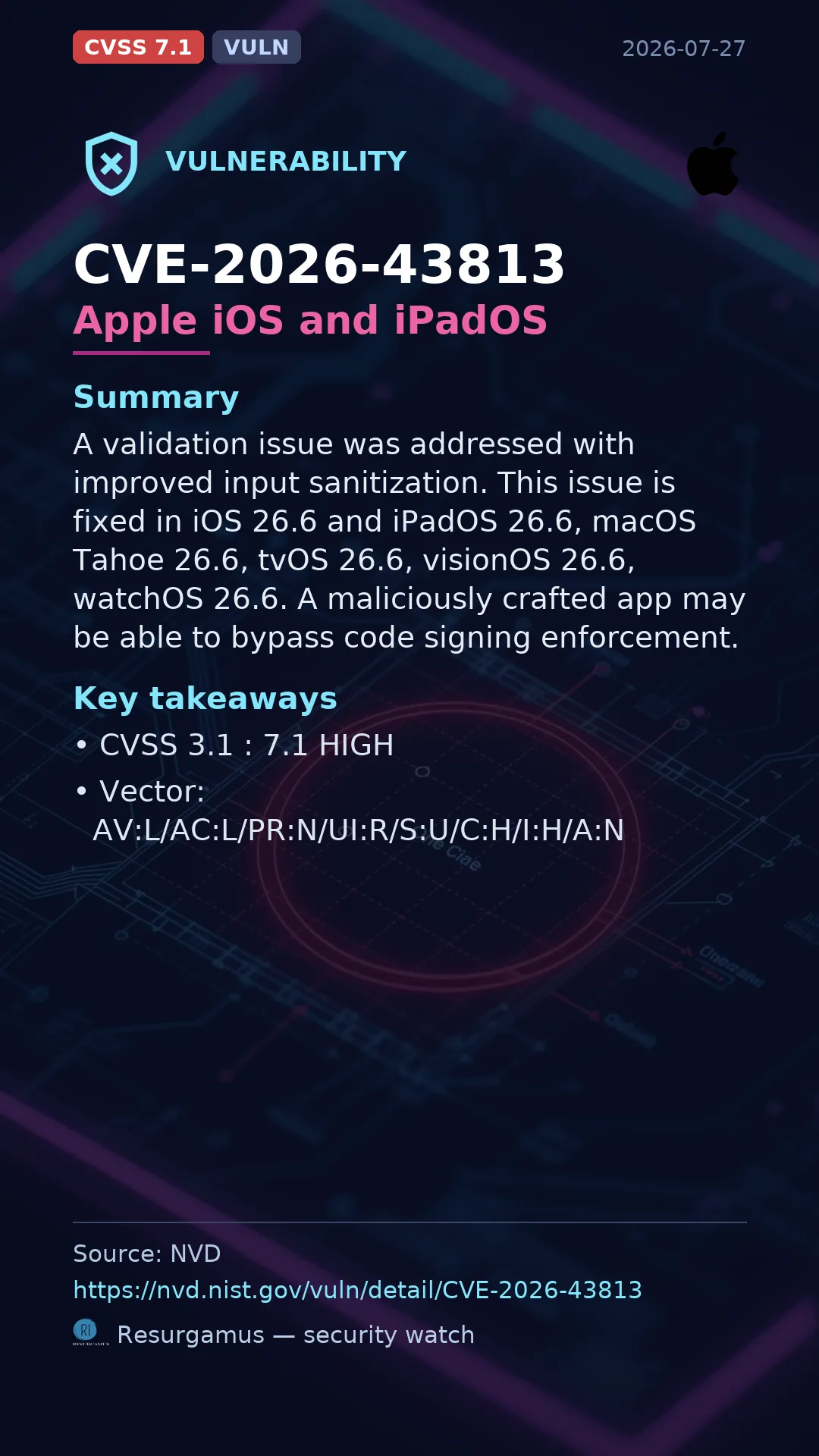 CVE-2026-43813 Apple iOS and iPadOS Vulnerability