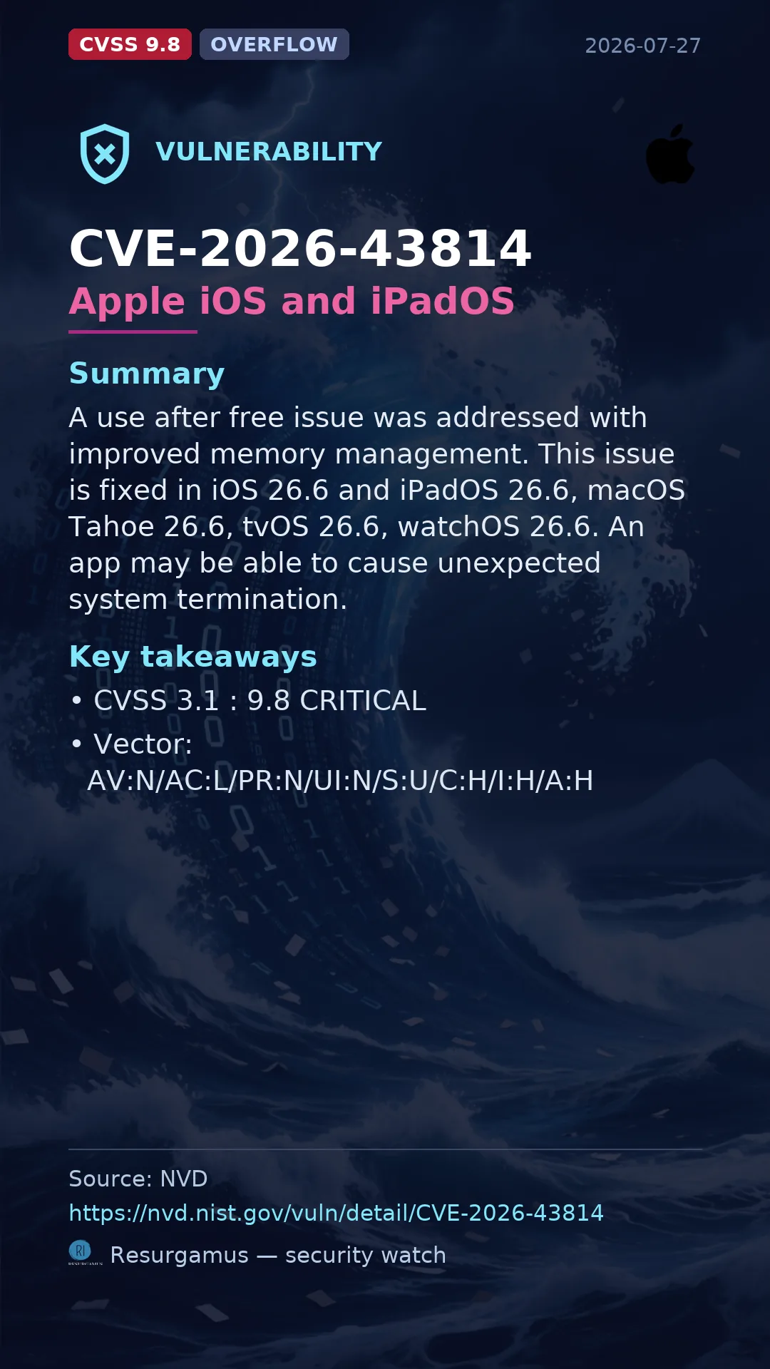 CVE-2026-43814 Apple iOS and iPadOS Vulnerability