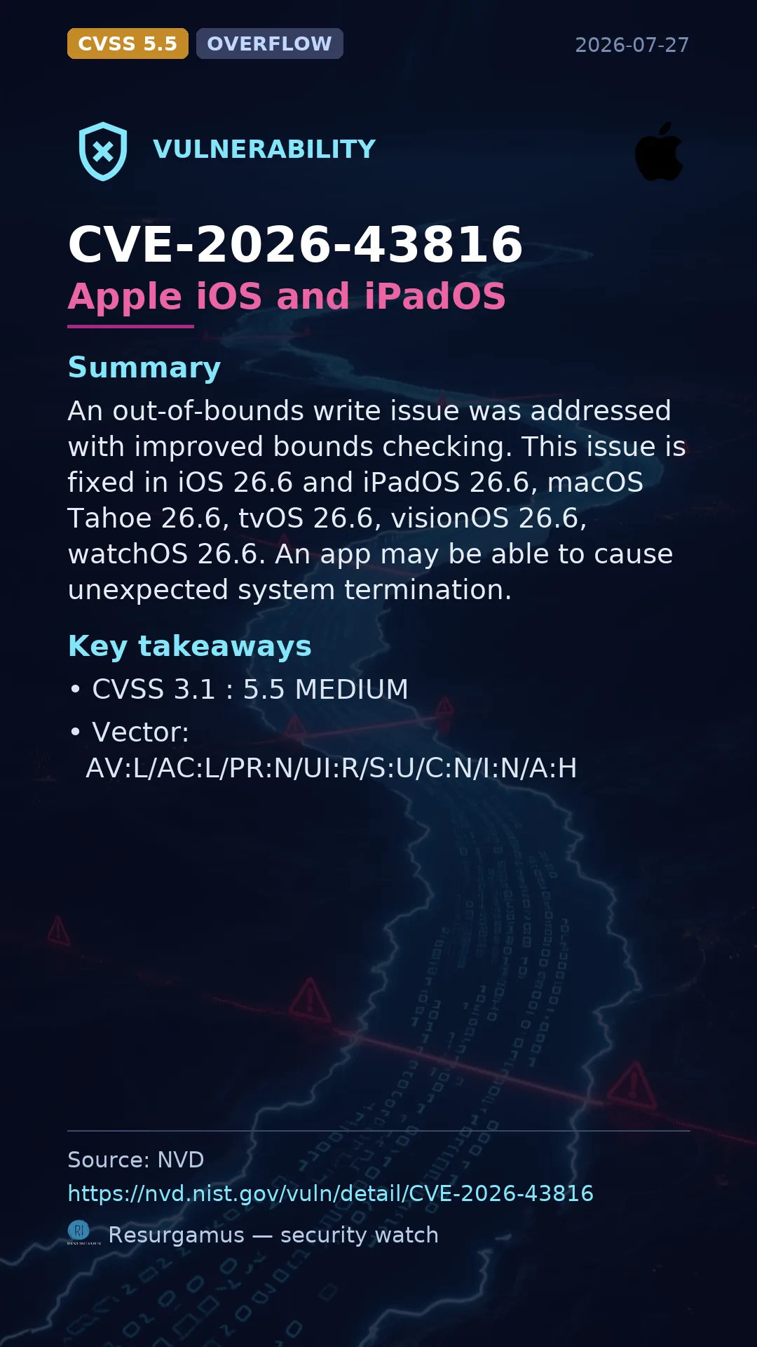 CVE-2026-43816 Apple iOS and iPadOS Vulnerability