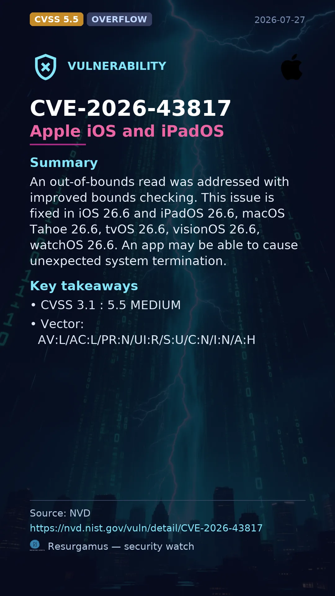 CVE-2026-43817 Apple iOS and iPadOS Vulnerability