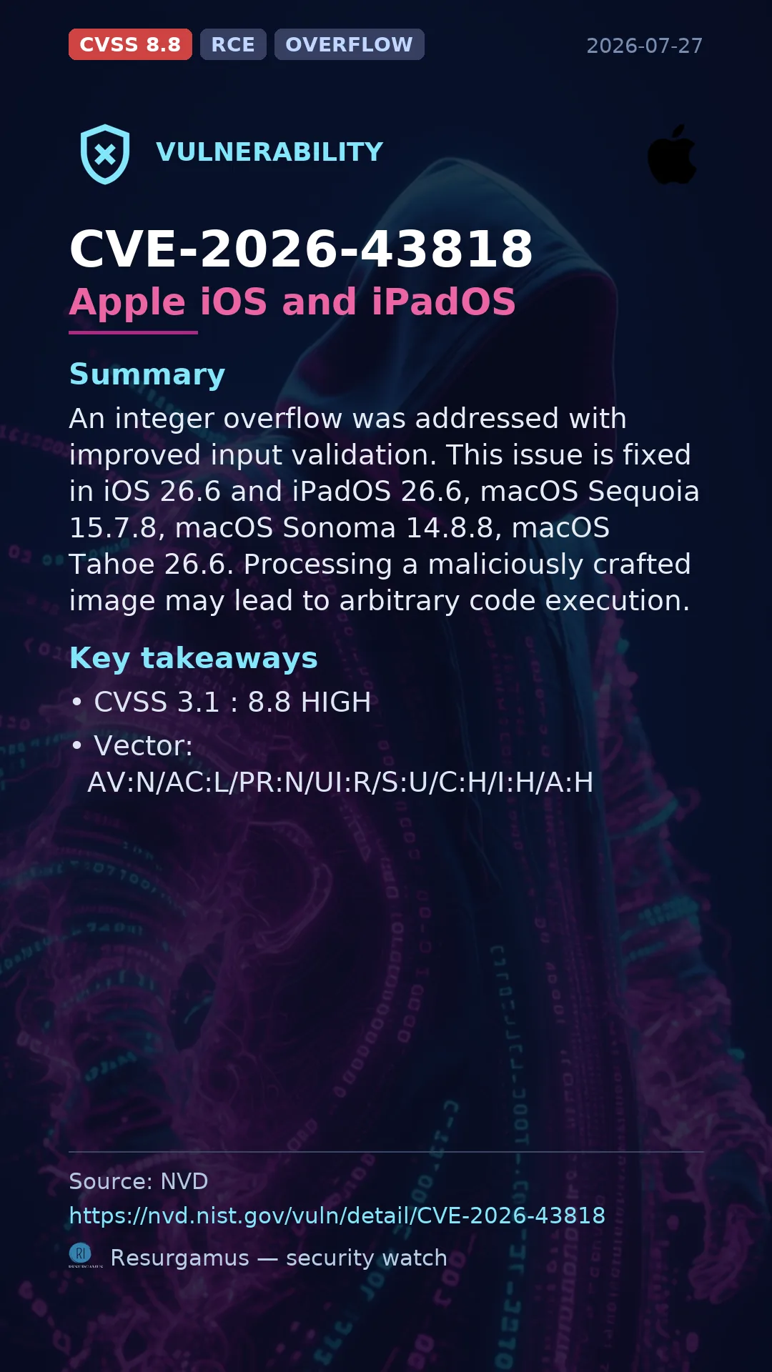 CVE-2026-43818 Apple iOS and iPadOS Vulnerability