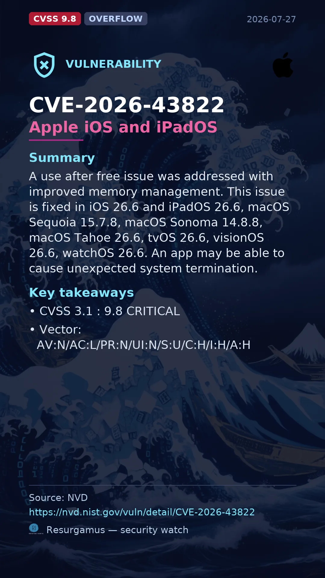 CVE-2026-43822 Apple iOS and iPadOS Vulnerability