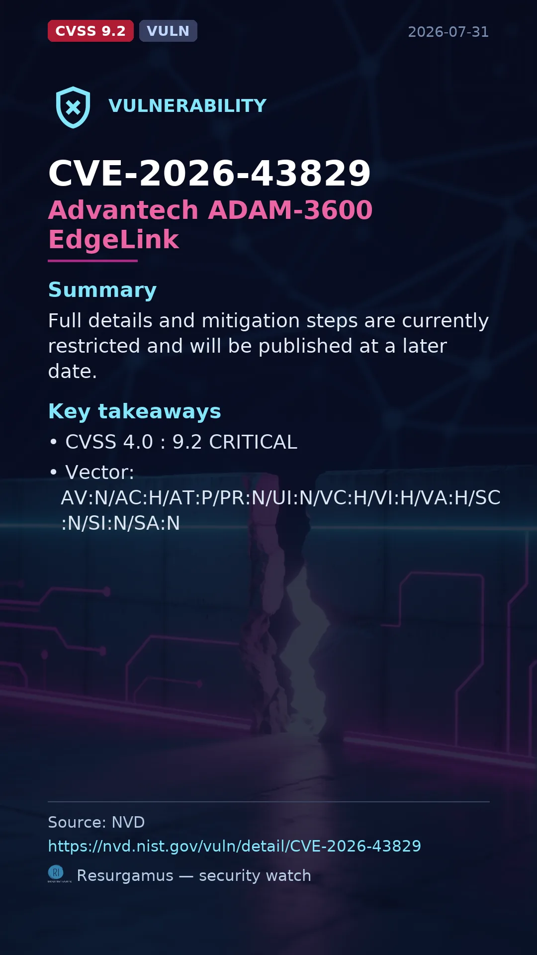 CVE-2026-43829 Advantech ADAM-3600 EdgeLink Vulnerability