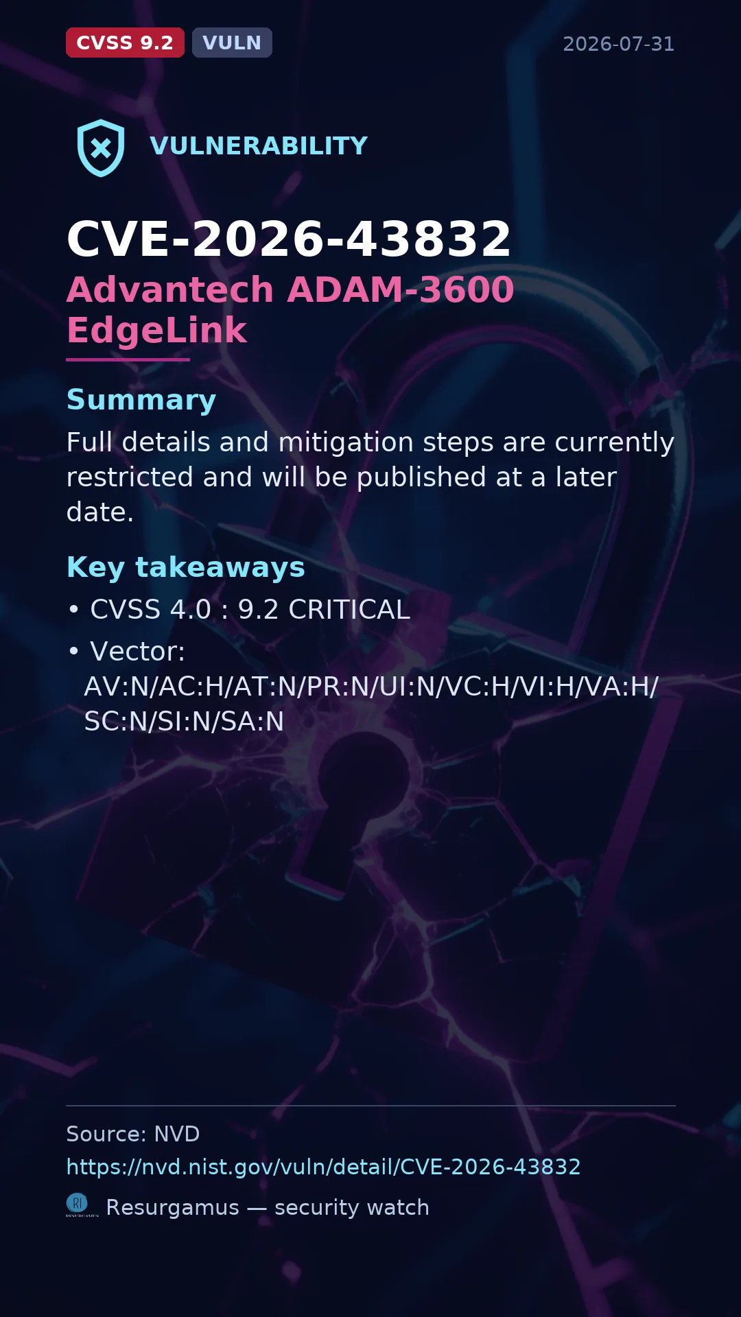 CVE-2026-43832 Advantech ADAM-3600 EdgeLink Vulnerability