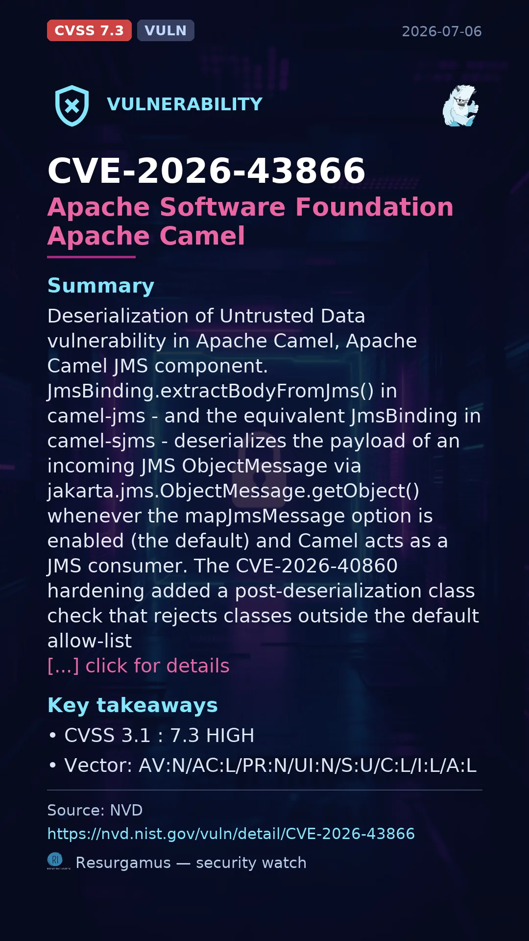 CVE-2026-43866 Apache Software Foundation Apache Camel Vulnerability