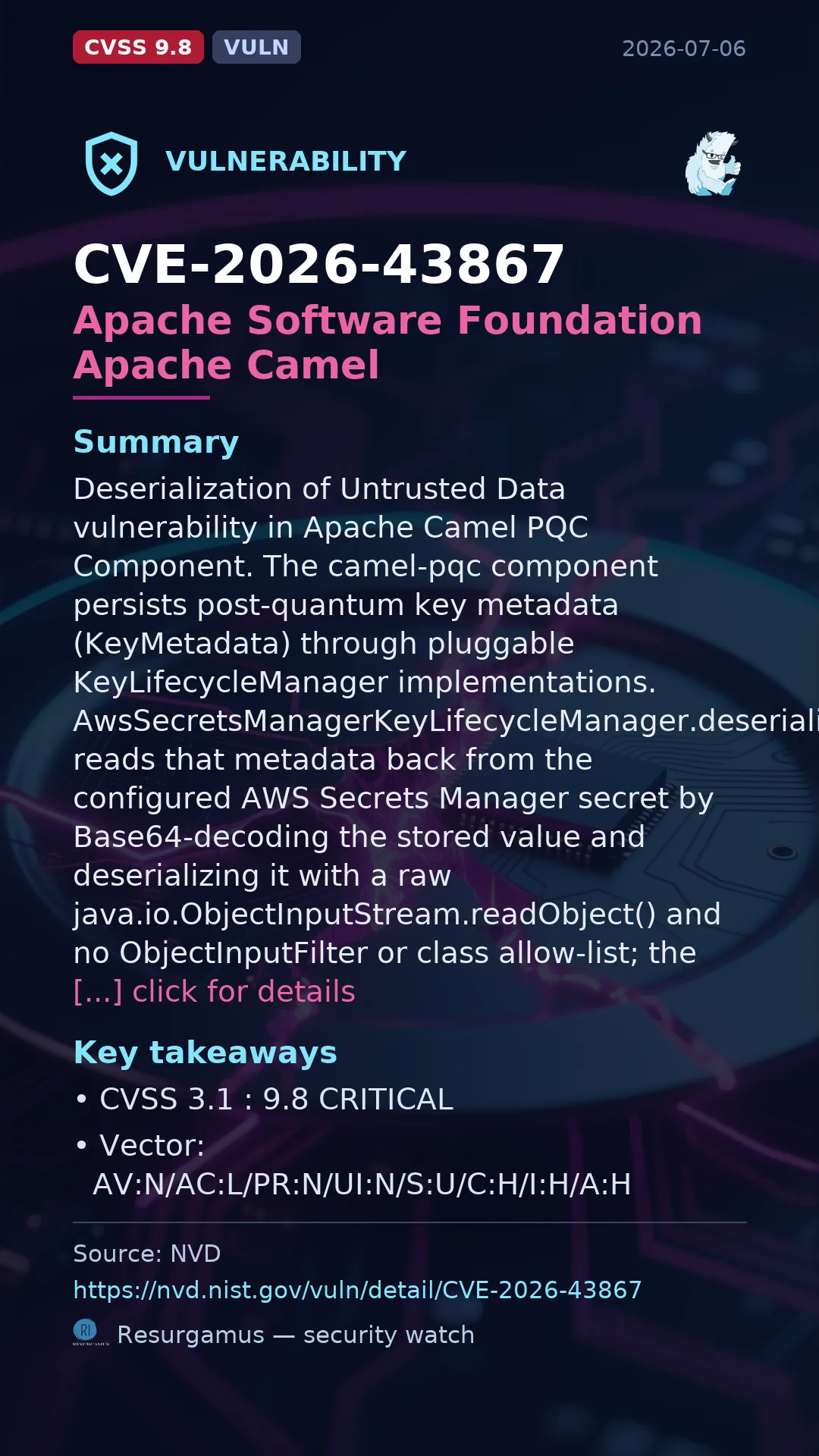 CVE-2026-43867 Apache Software Foundation Apache Camel Vulnerability