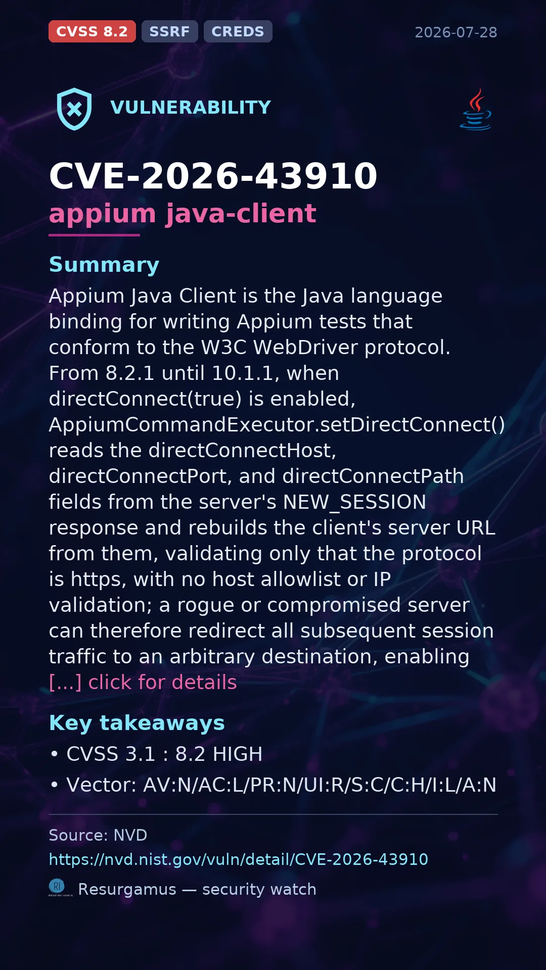 CVE-2026-43910 appium java-client Vulnerability