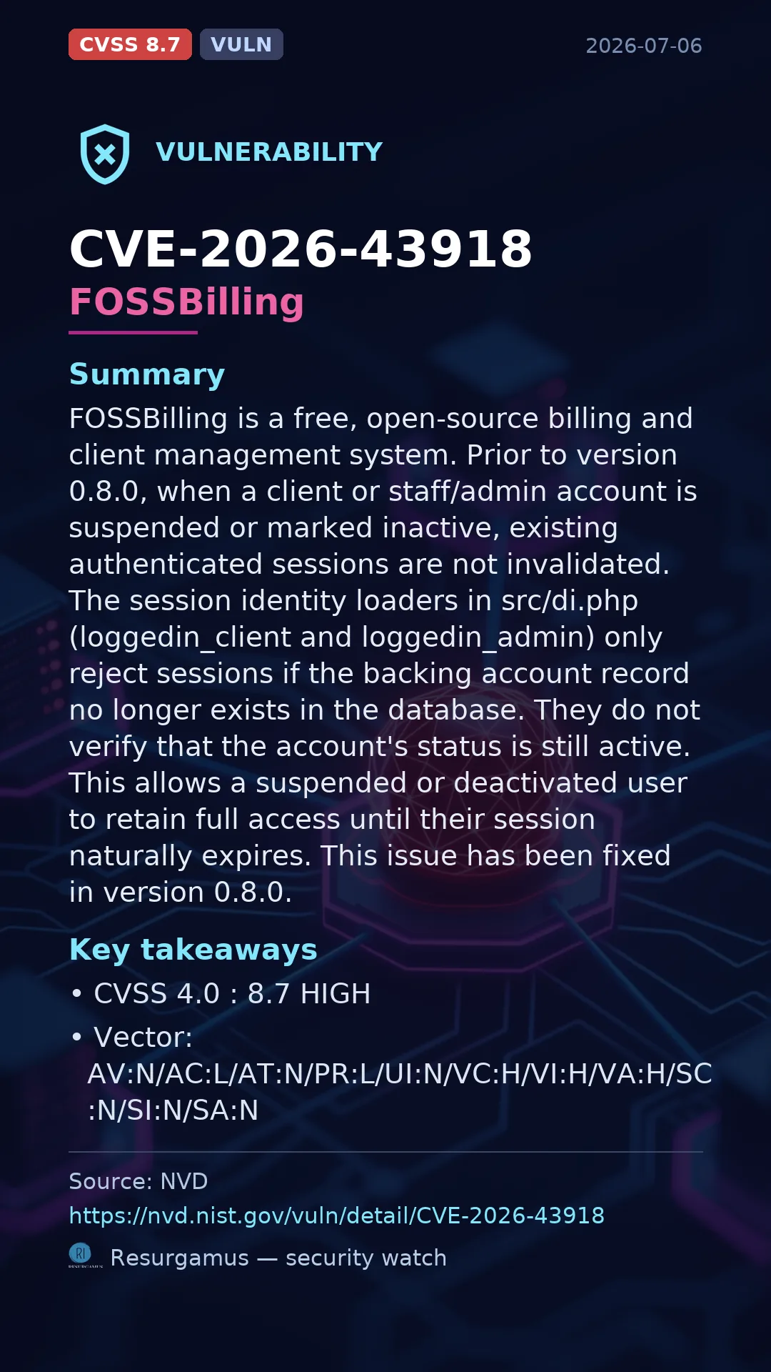 CVE-2026-43918 FOSSBilling Vulnerability