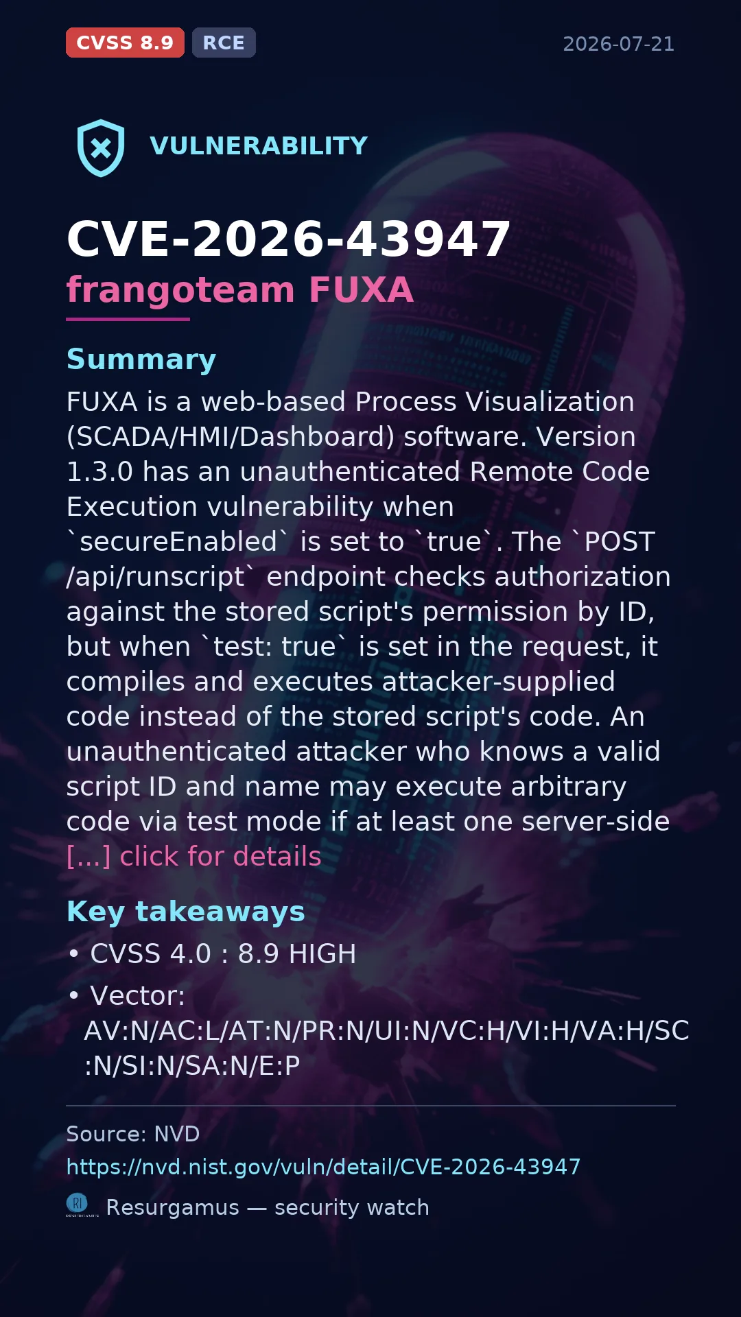 CVE-2026-43947 frangoteam FUXA Vulnerability