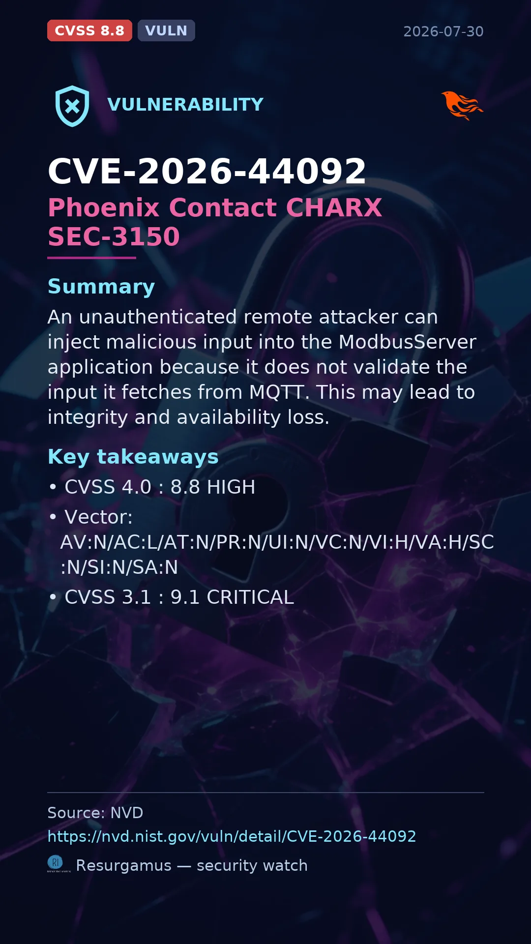 CVE-2026-44092 Phoenix Contact CHARX SEC-3150 Vulnerability