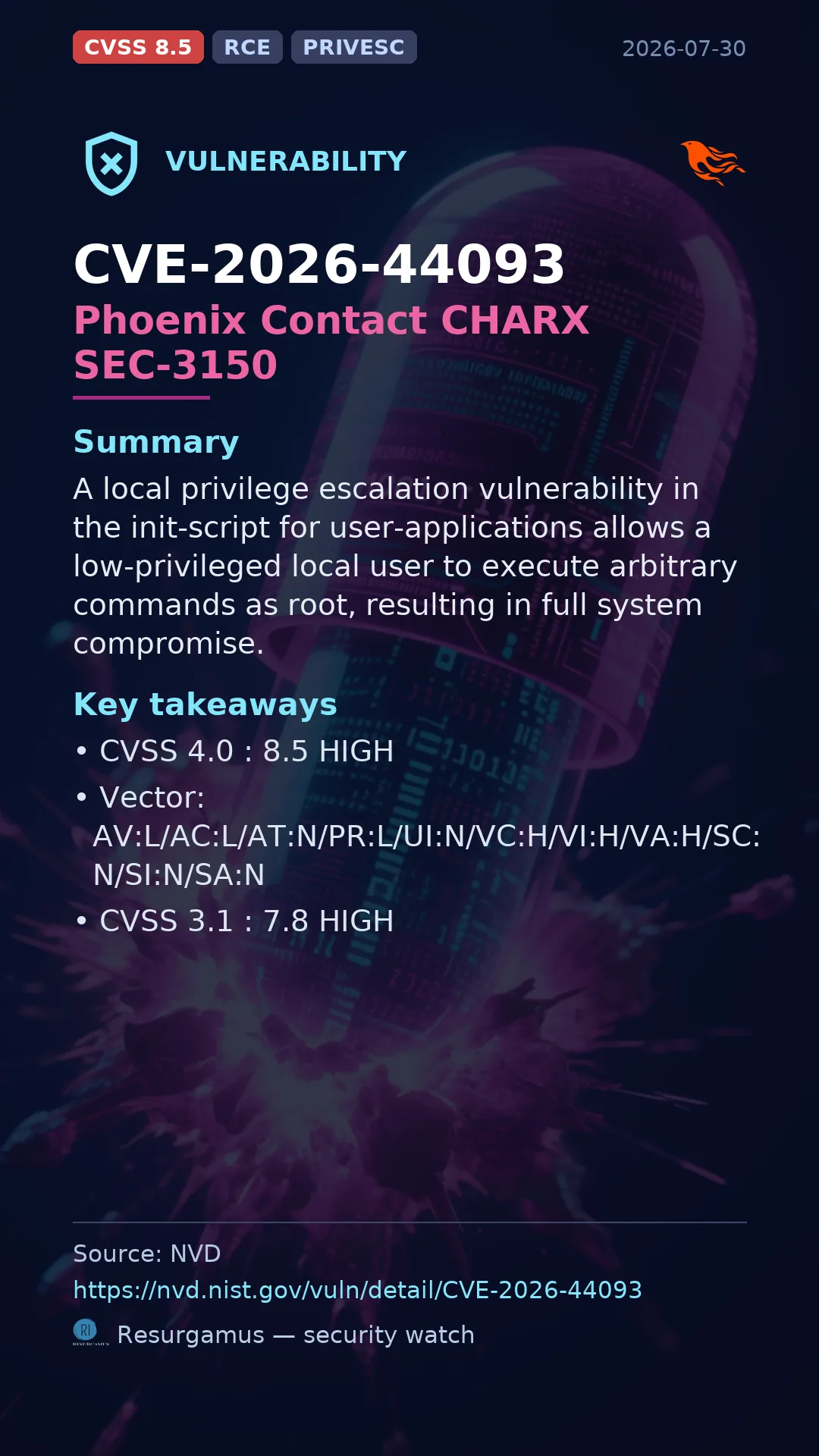 CVE-2026-44093 Phoenix Contact CHARX SEC-3150 Vulnerability