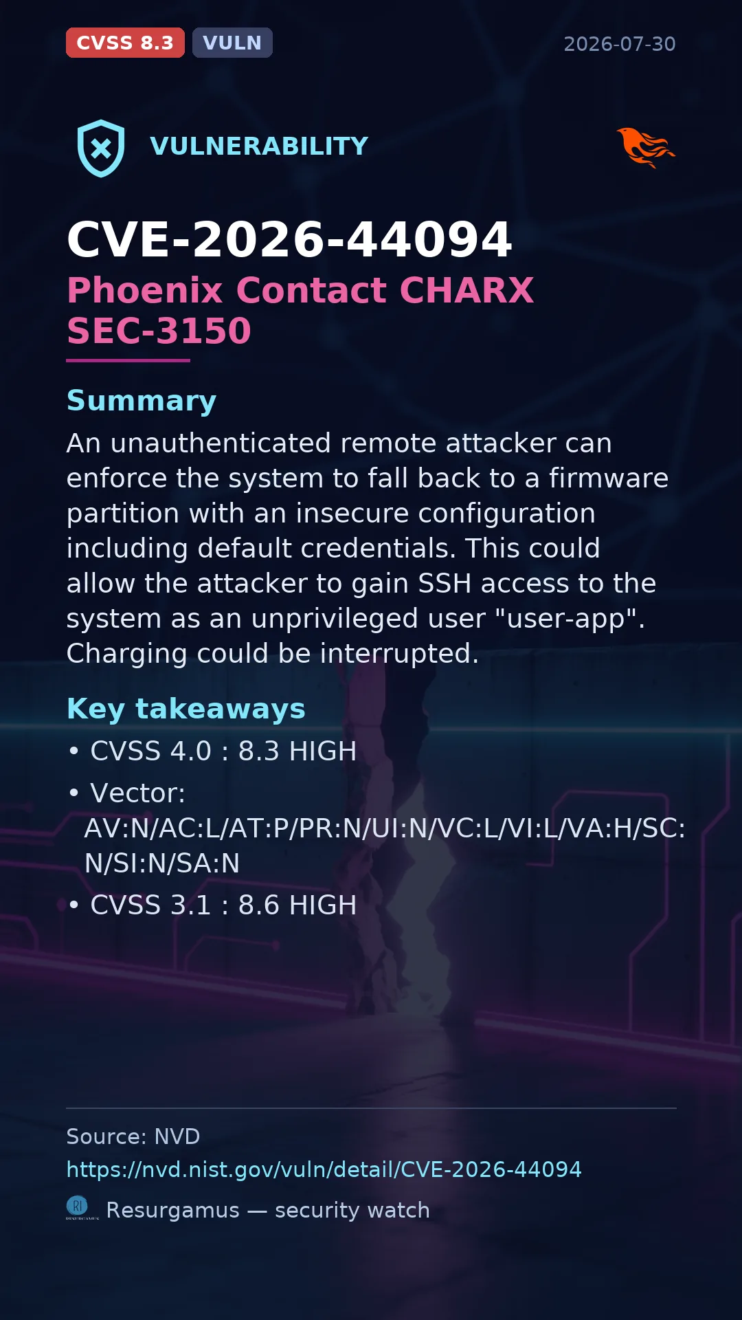 CVE-2026-44094 Phoenix Contact CHARX SEC-3150 Vulnerability