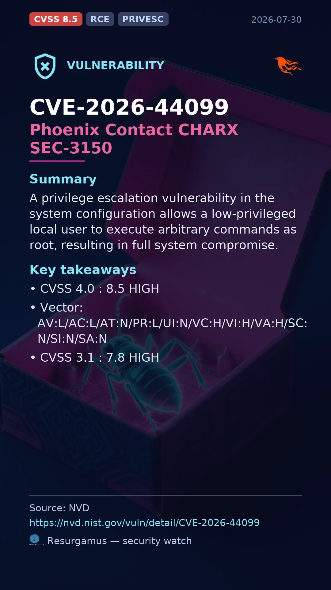 CVE-2026-44099 Phoenix Contact CHARX SEC-3150 Vulnerability