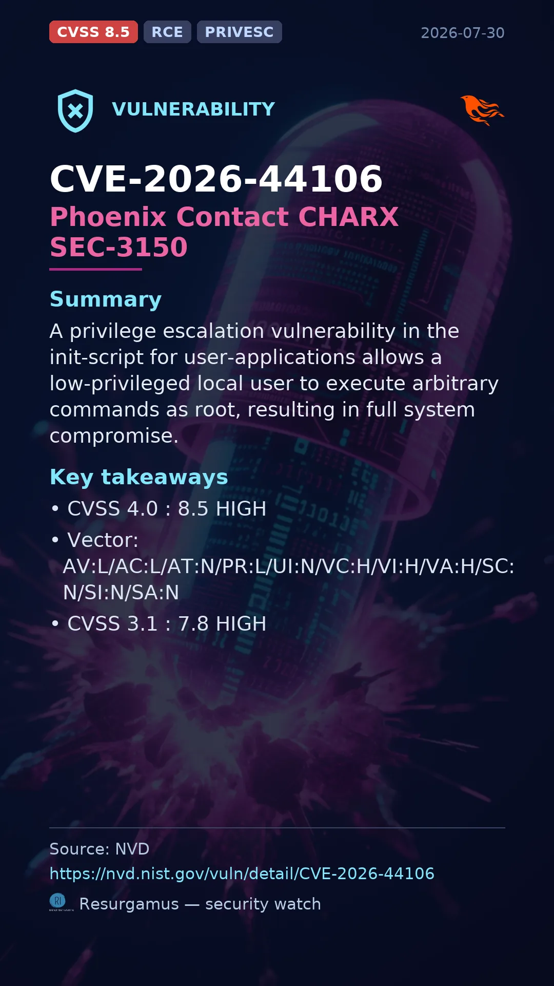 CVE-2026-44106 Phoenix Contact CHARX SEC-3150 Vulnerability