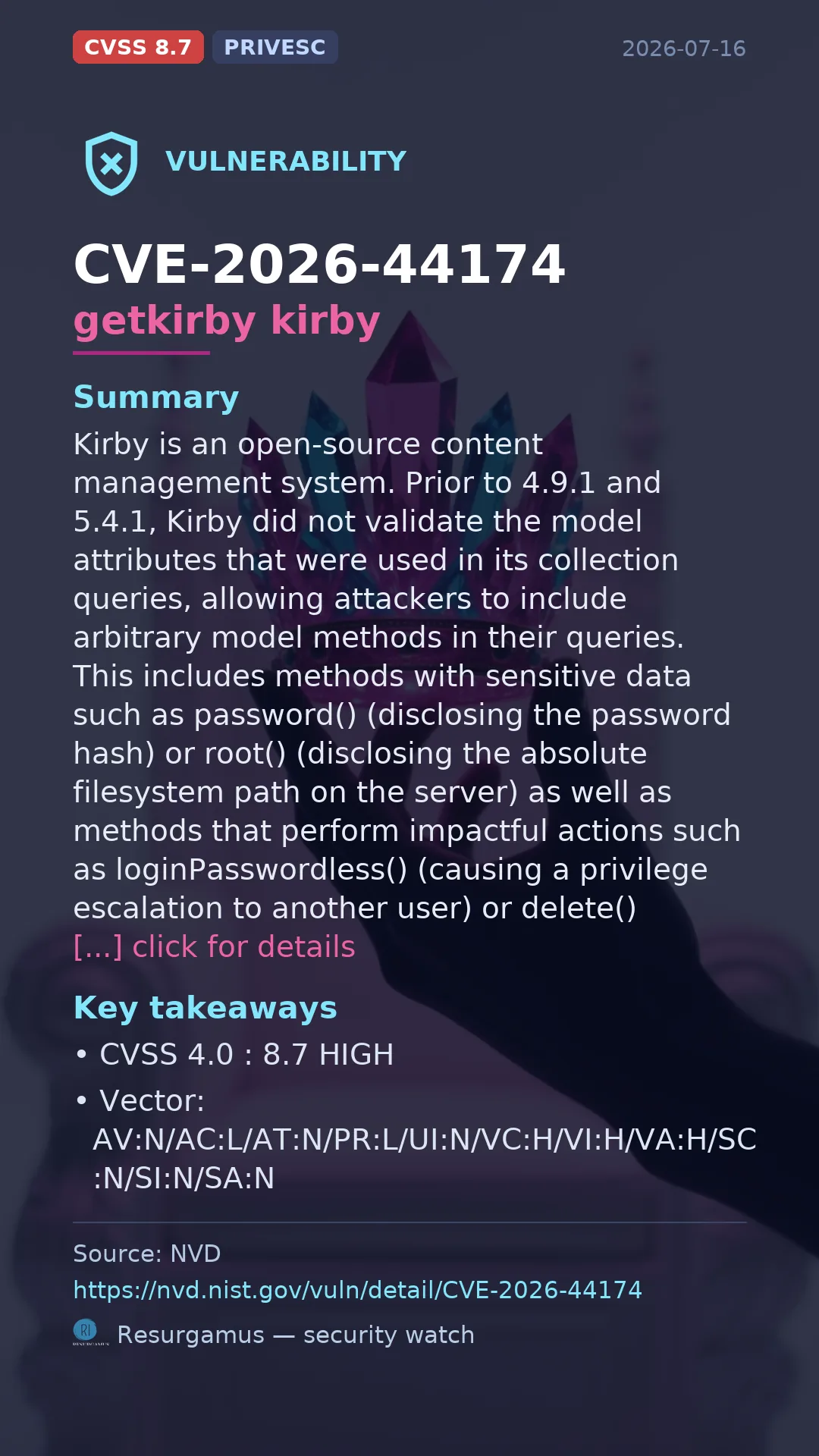 CVE-2026-44174 getkirby kirby Vulnerability