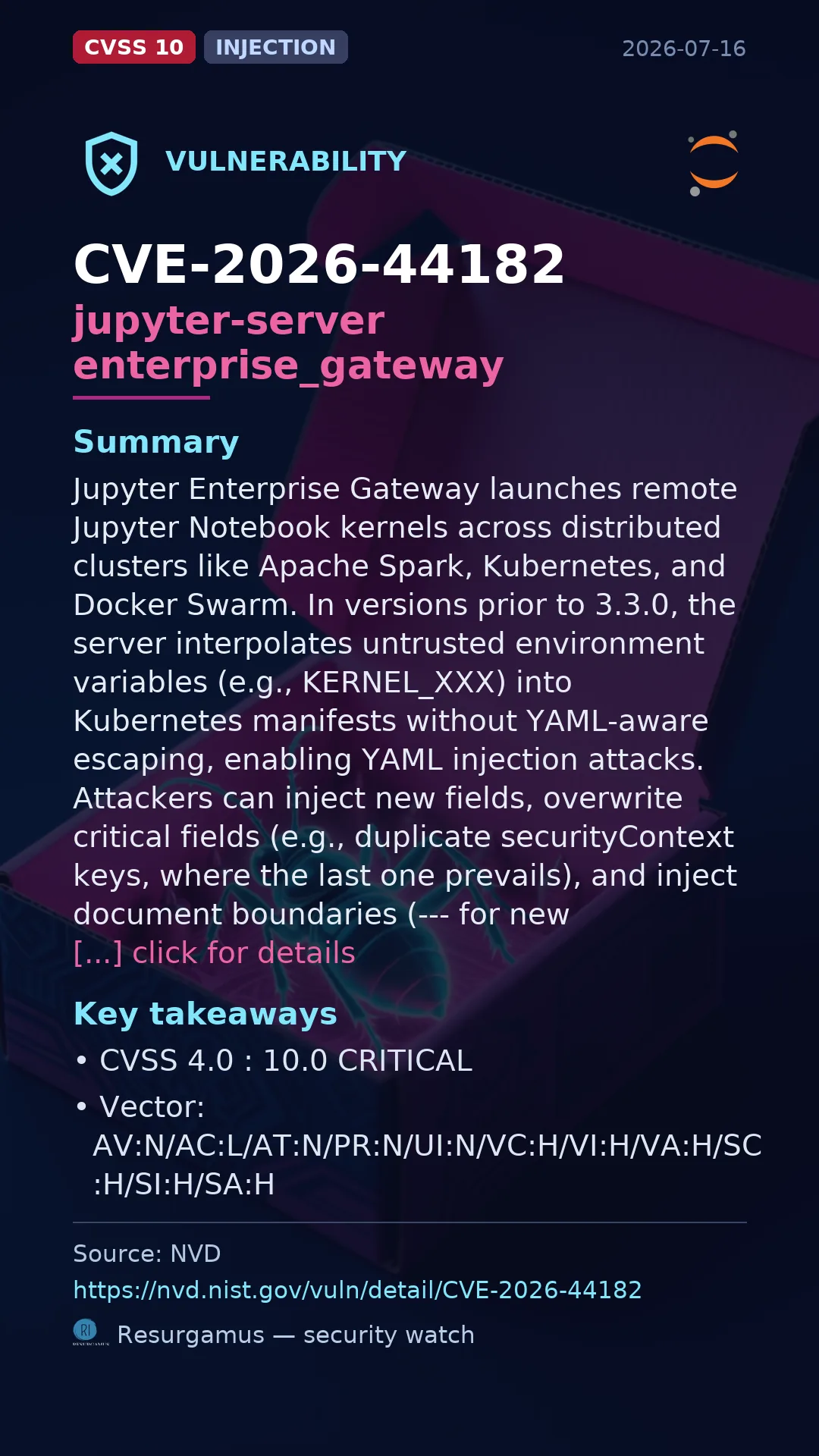 CVE-2026-44182 jupyter-server enterprise_gateway Vulnerability