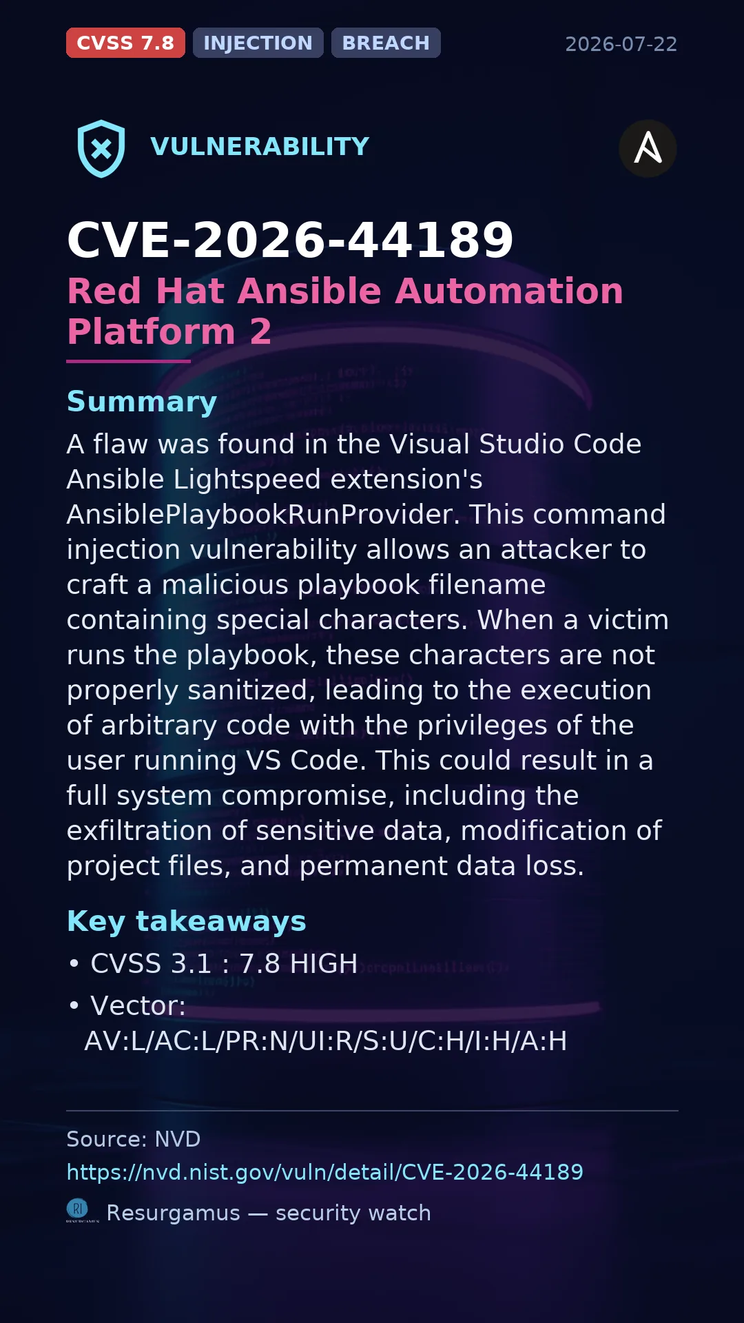 CVE-2026-44189 Red Hat Ansible Automation Platform 2 Vulnerability