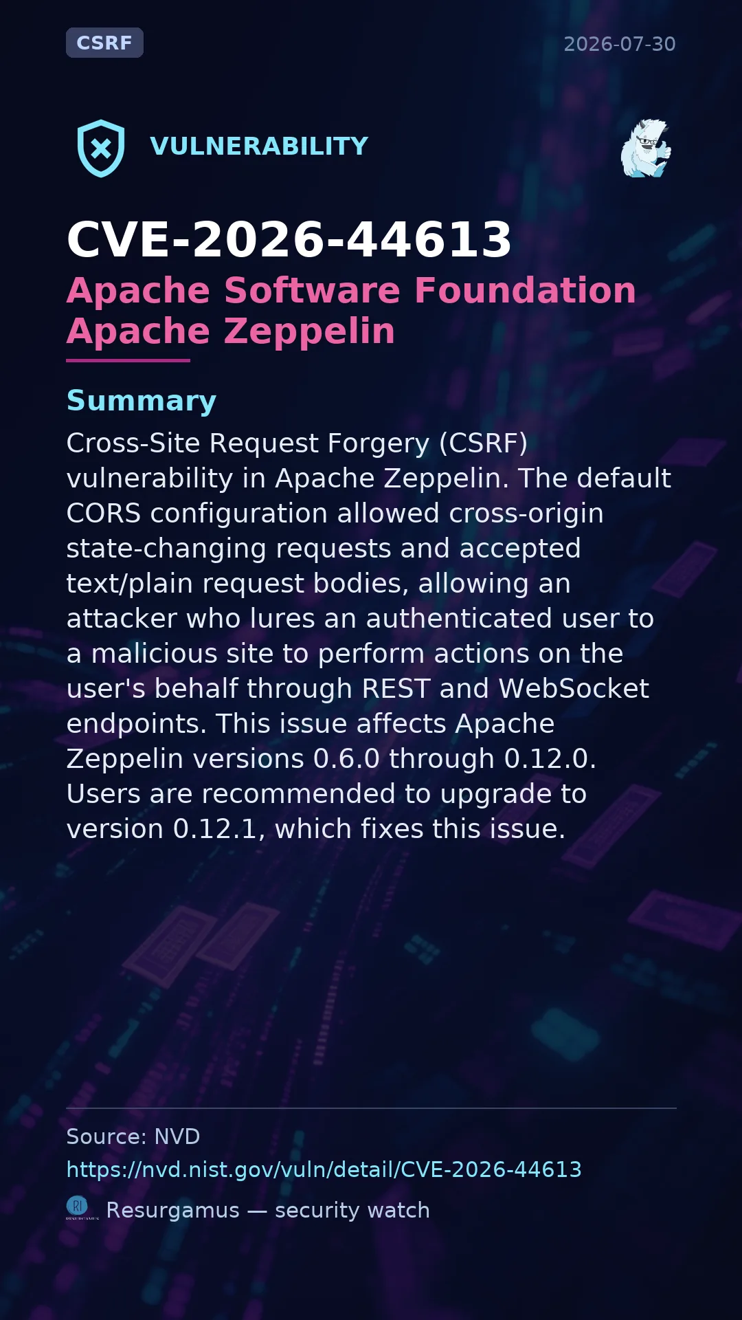 CVE-2026-44613 Apache Software Foundation Apache Zeppelin Vulnerability
