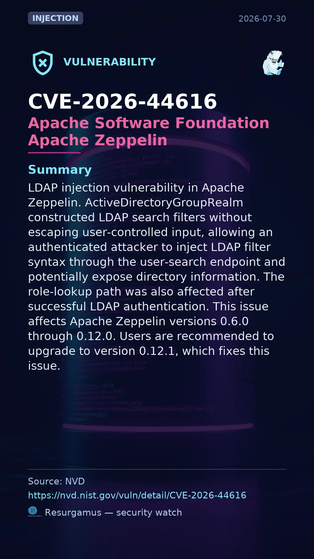 CVE-2026-44616 Apache Software Foundation Apache Zeppelin Vulnerability