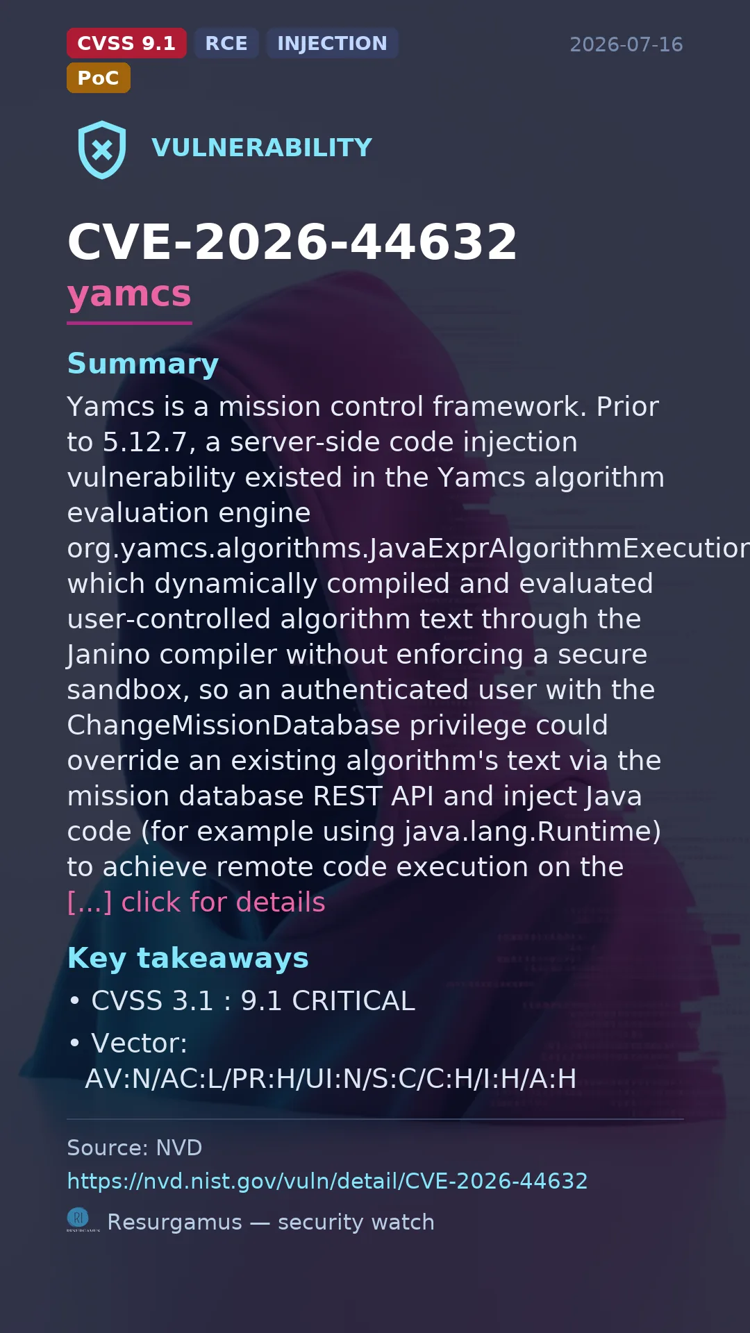CVE-2026-44632 yamcs Vulnerability