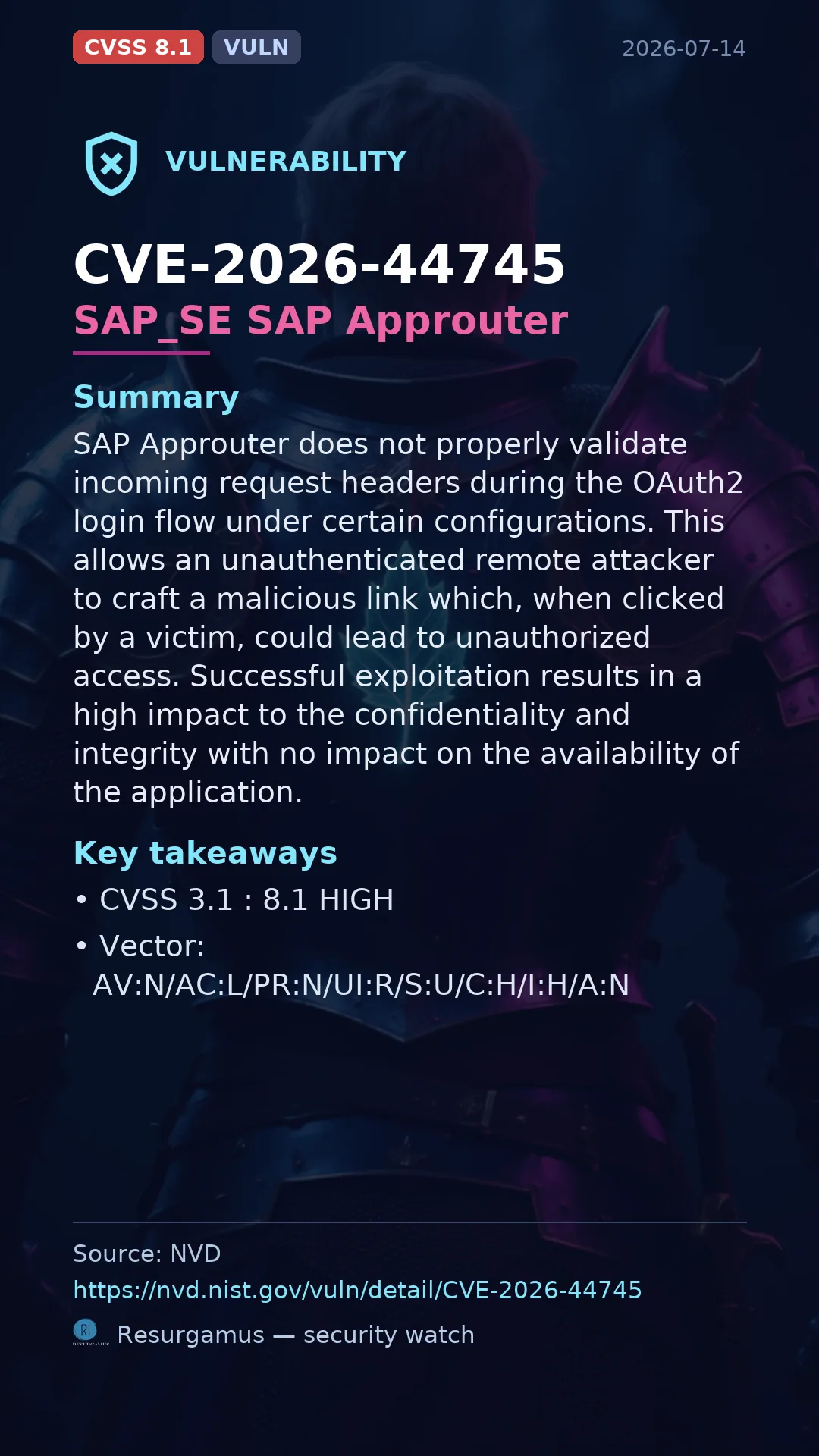 CVE-2026-44745 SAP_SE SAP Approuter Vulnerability