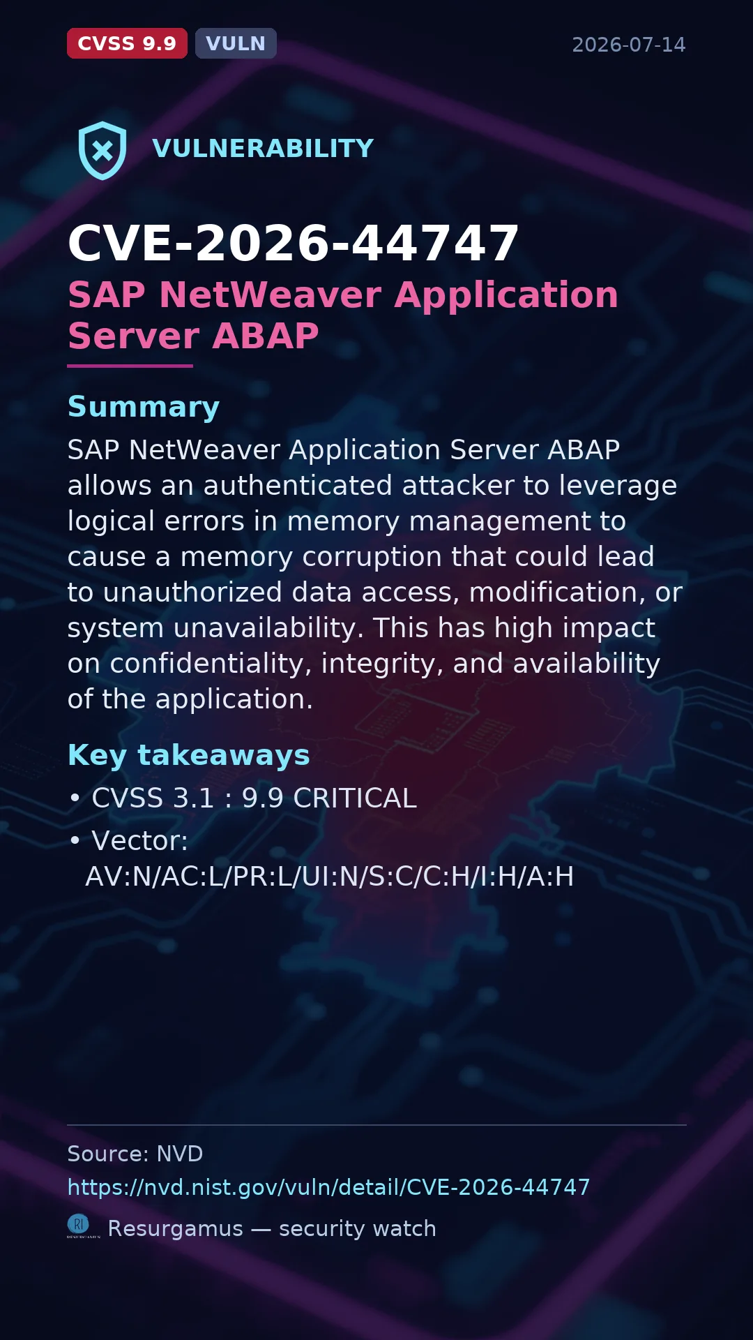 CVE-2026-44747 SAP NetWeaver Application Server ABAP Vulnerability