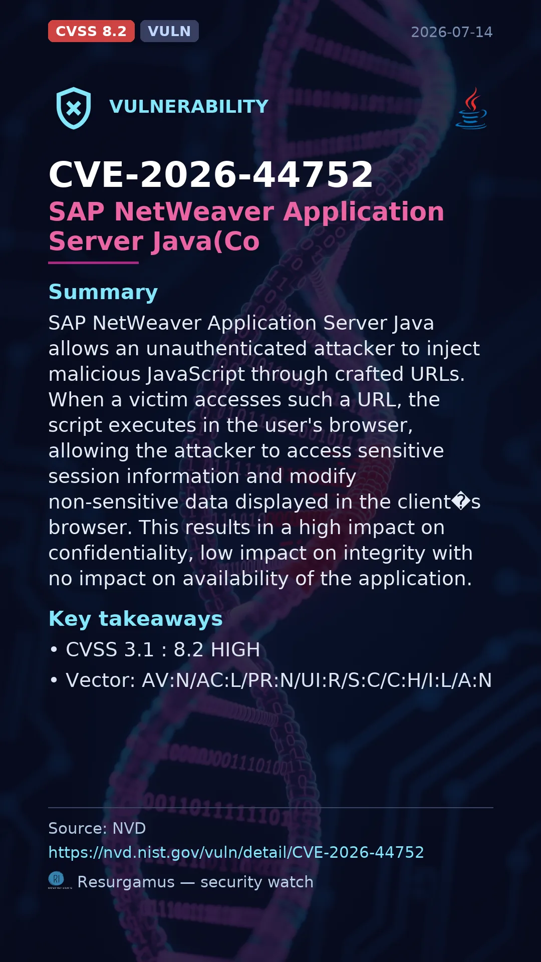 CVE-2026-44752 SAP NetWeaver Application Server Java(Co Vulnerability