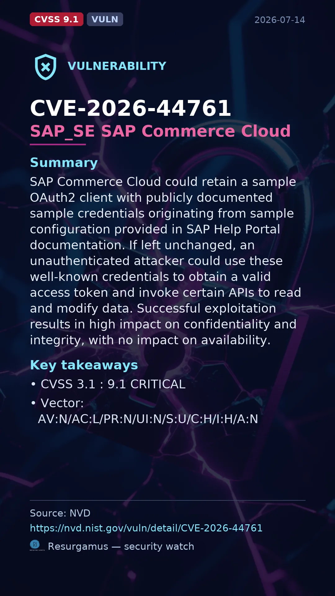 CVE-2026-44761 SAP_SE SAP Commerce Cloud Vulnerability