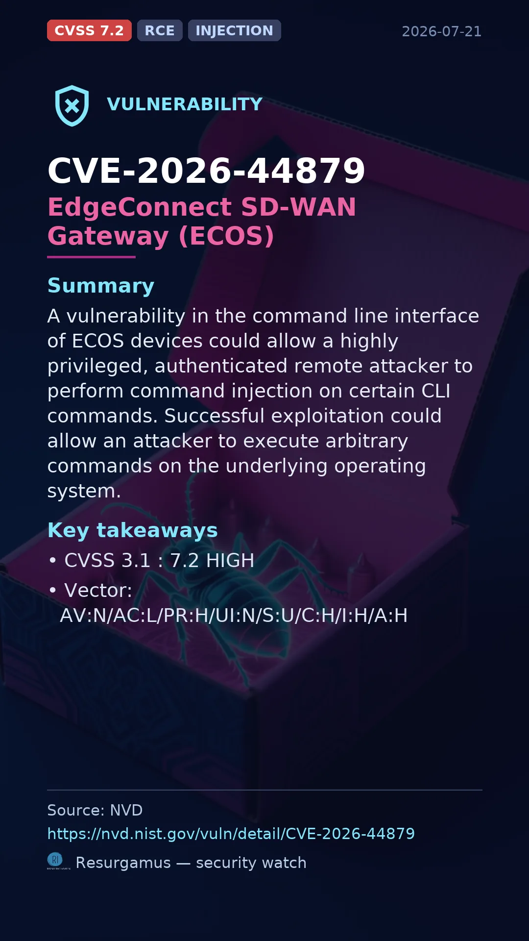 CVE-2026-44879 EdgeConnect SD-WAN Gateway (ECOS) Vulnerability