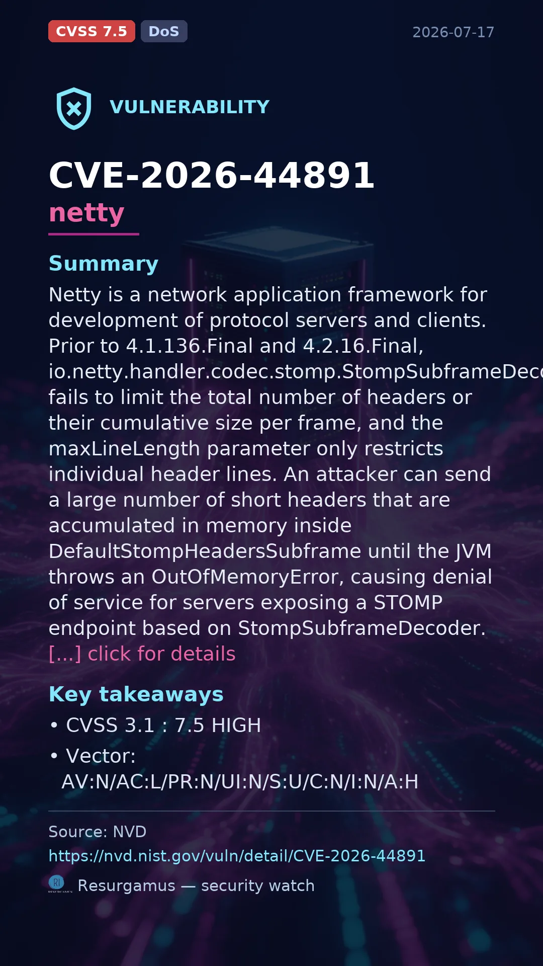 CVE-2026-44891 netty Vulnerability