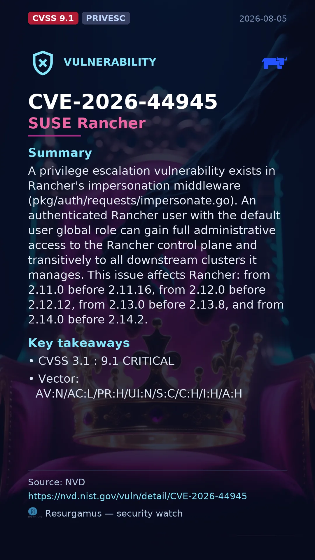 CVE-2026-44945 SUSE Rancher Vulnerability
