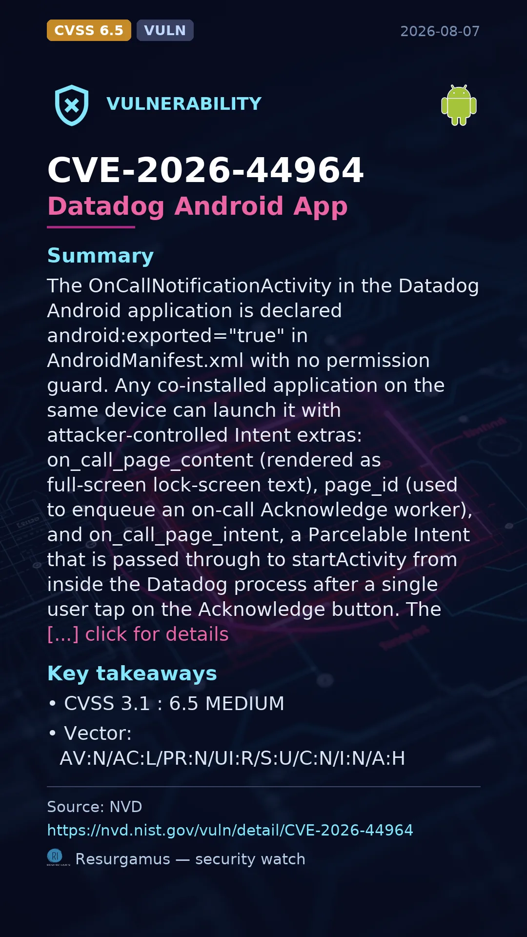 CVE-2026-44964 Datadog Android App Vulnerability