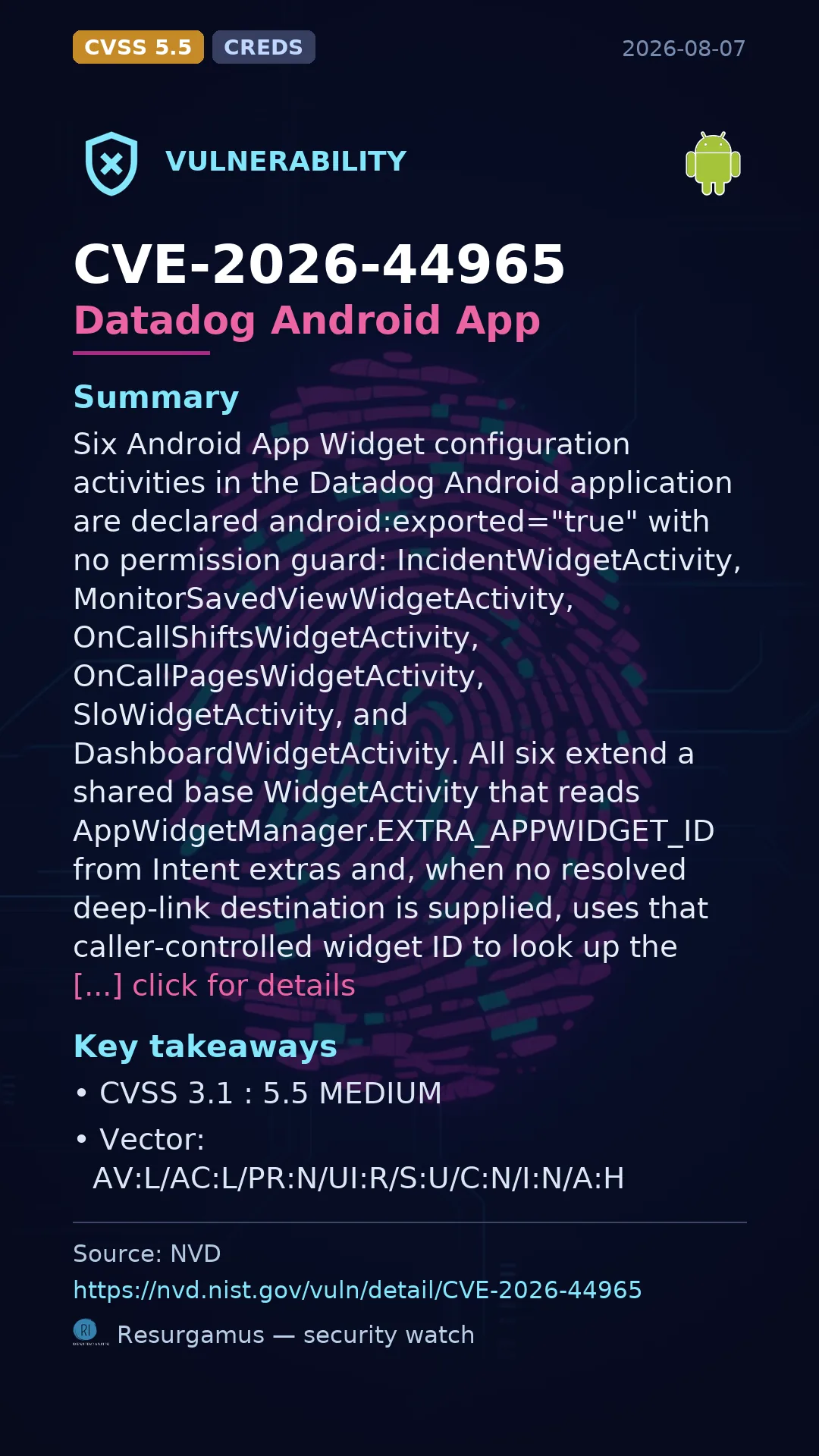 CVE-2026-44965 Datadog Android App Vulnerability