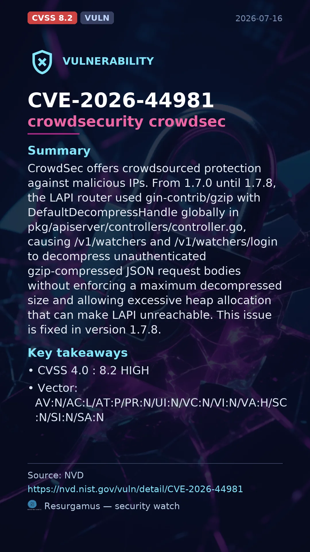 CVE-2026-44981 crowdsecurity crowdsec Vulnerability