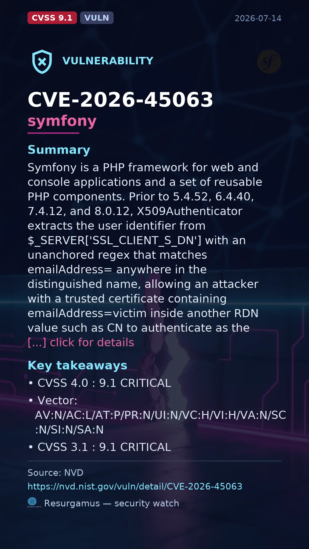 CVE-2026-45063 symfony Vulnerability