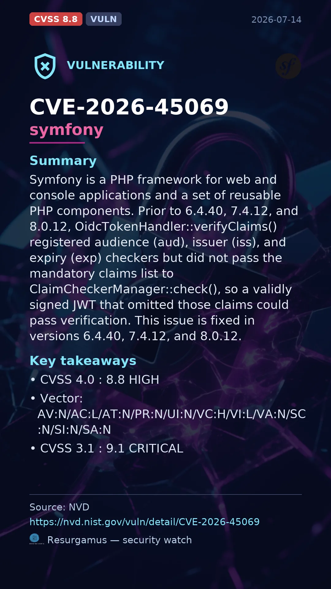 CVE-2026-45069 symfony Vulnerability
