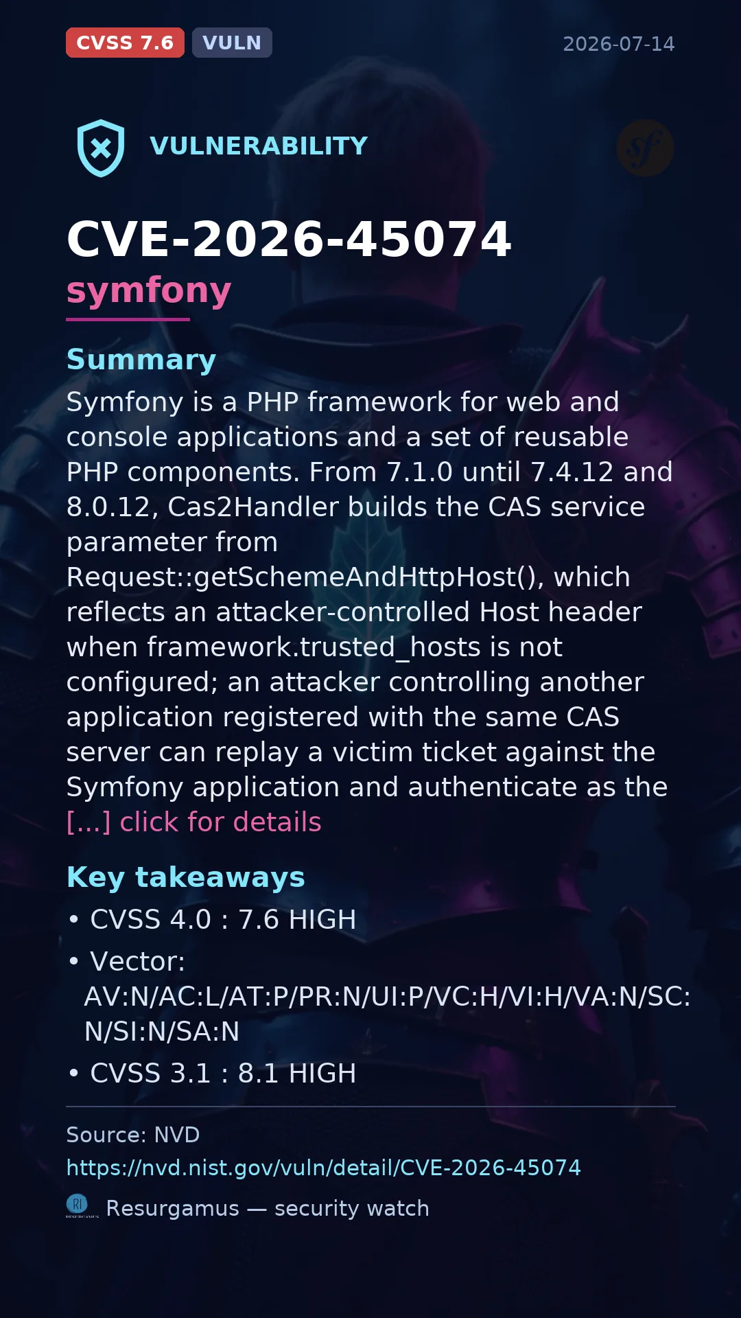 CVE-2026-45074 symfony Vulnerability