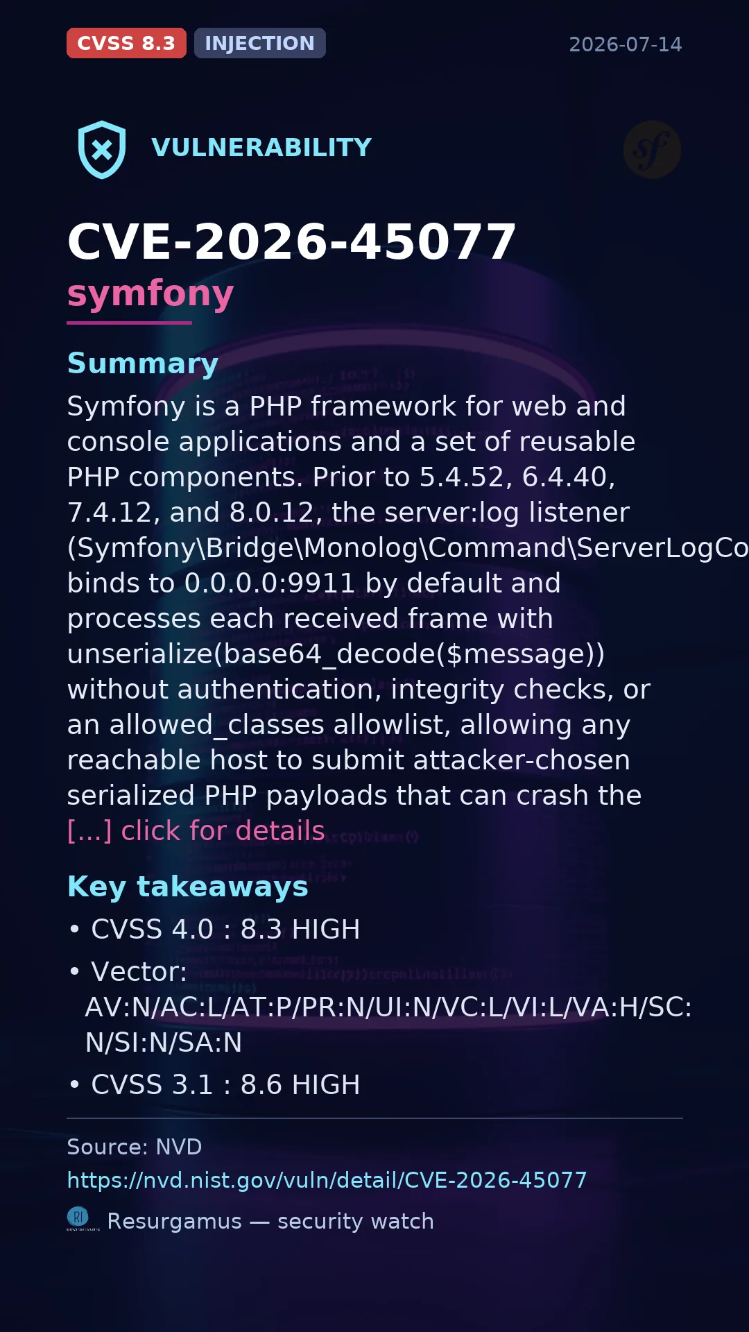 CVE-2026-45077 symfony Vulnerability